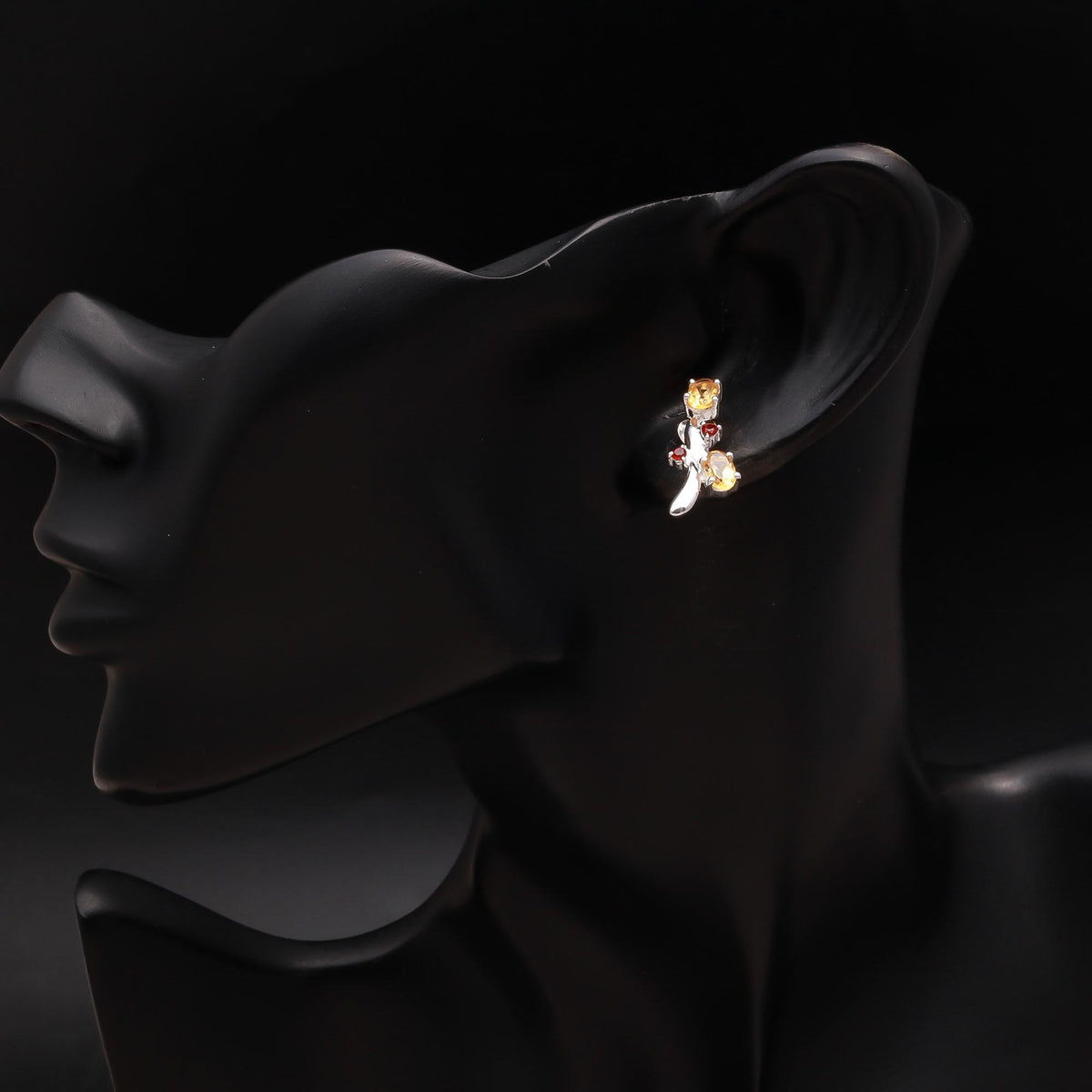 925 Silver Citrine and Garnet Cluster Stud Earrings