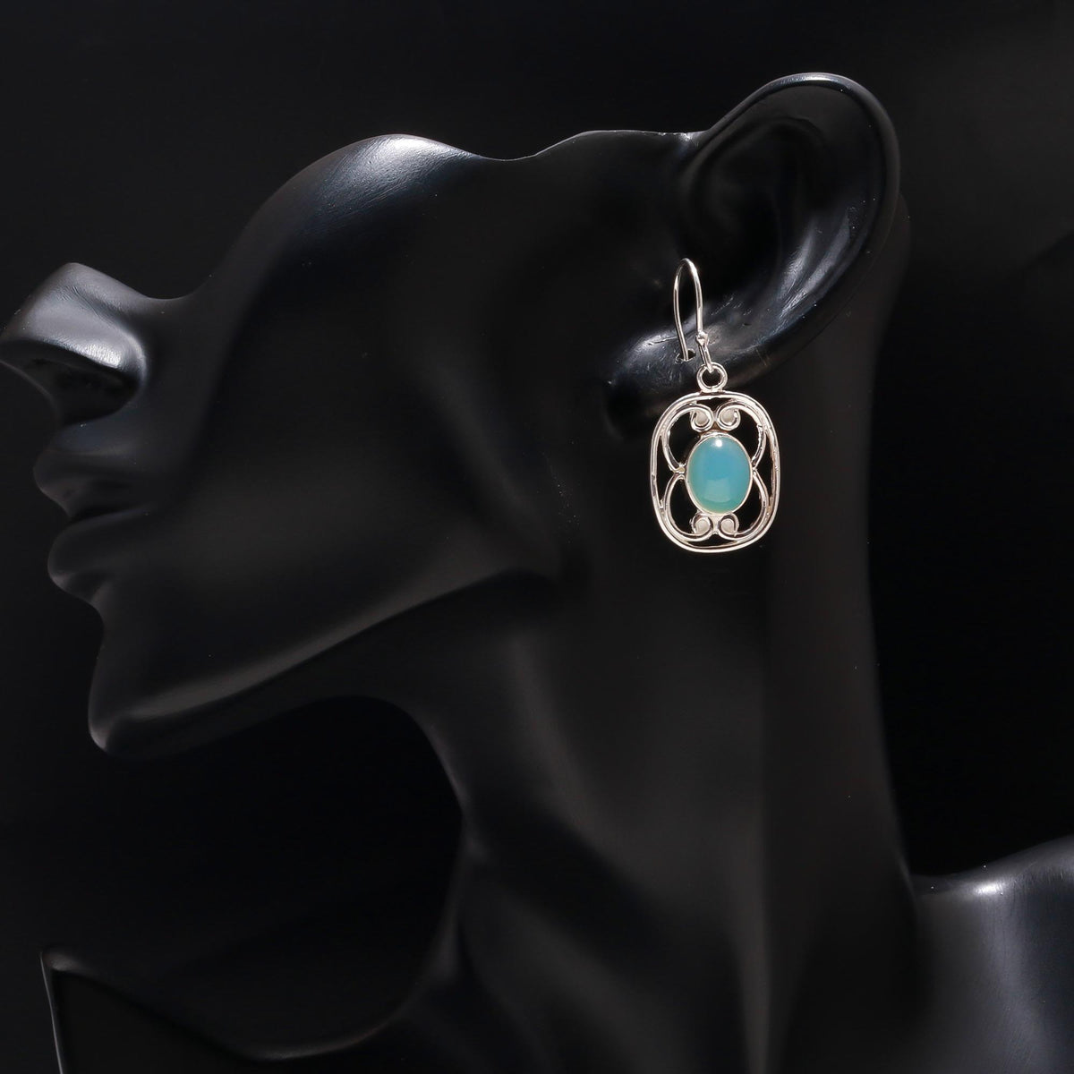 925 Silver Chalcedony Filigree Dangle Earrings