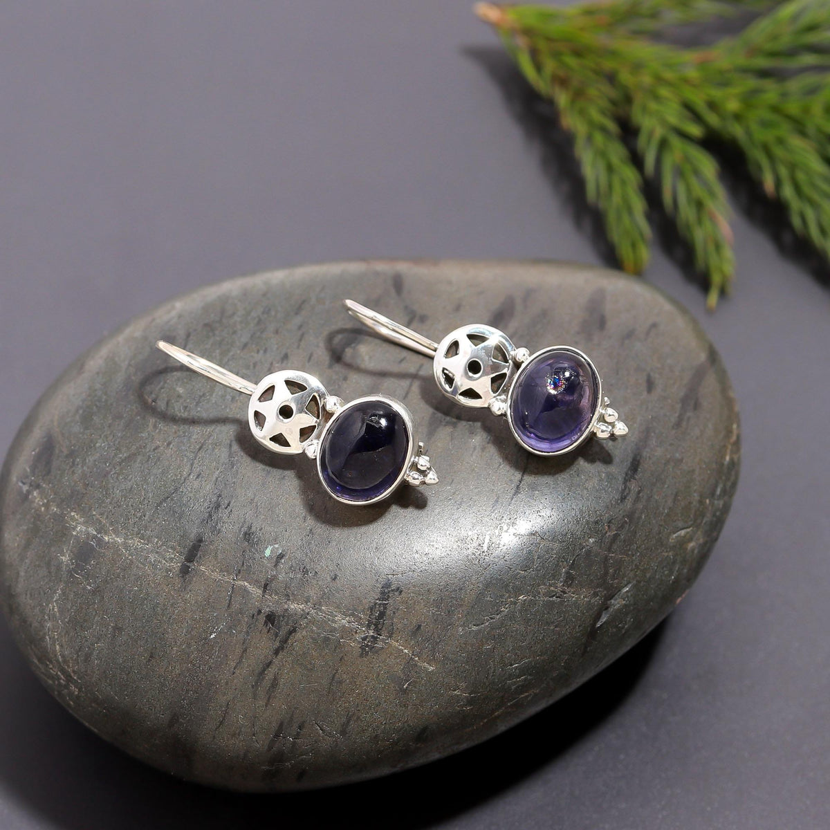 925 Silver Iolite Filigree Dangle Earrings