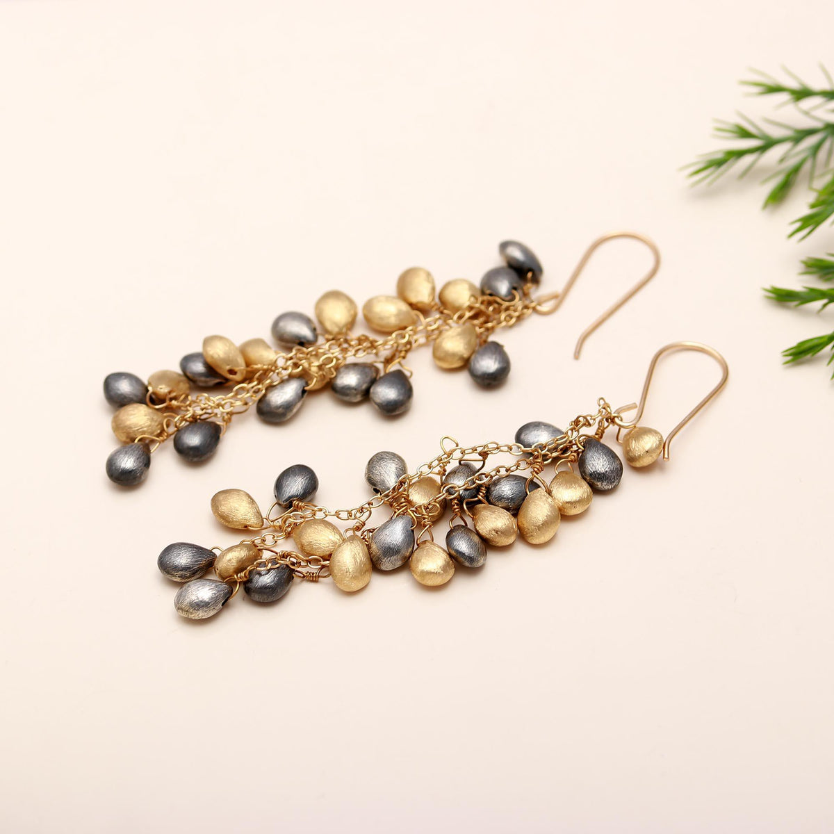 The Two-Tone Raindrops: Beaded Cluster Earrings
