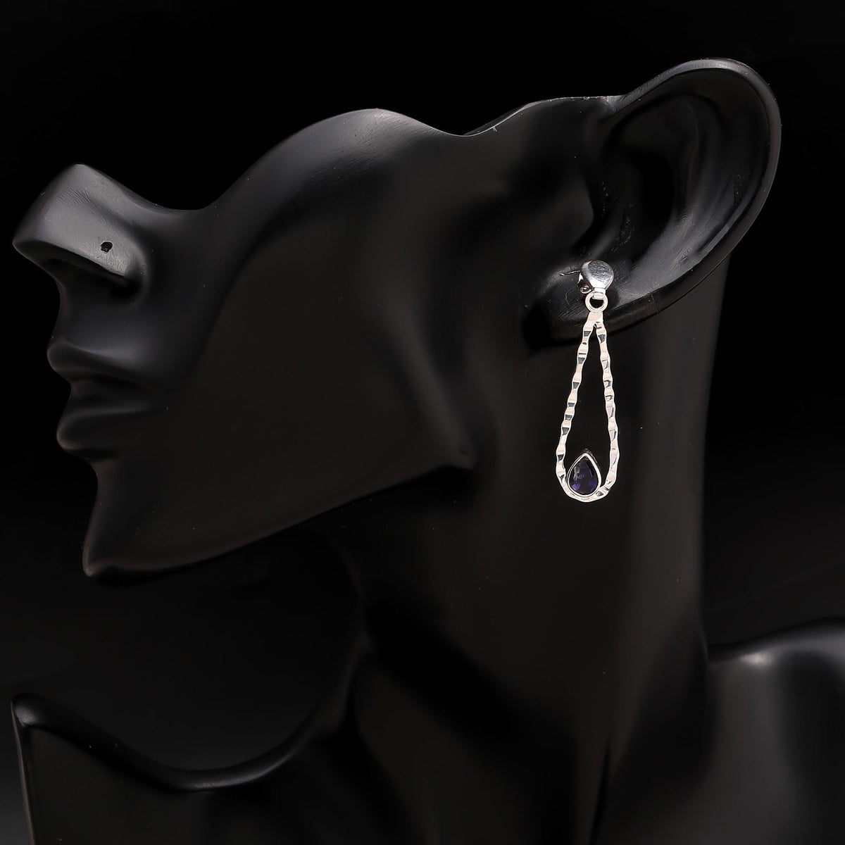 The Artisan Loop: Hammered Silver & Iolite Teardrop Earrings