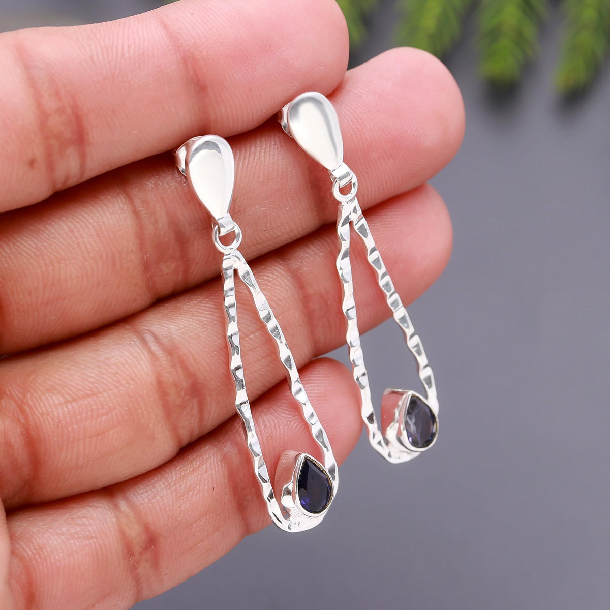 The Artisan Loop: Hammered Silver & Iolite Teardrop Earrings