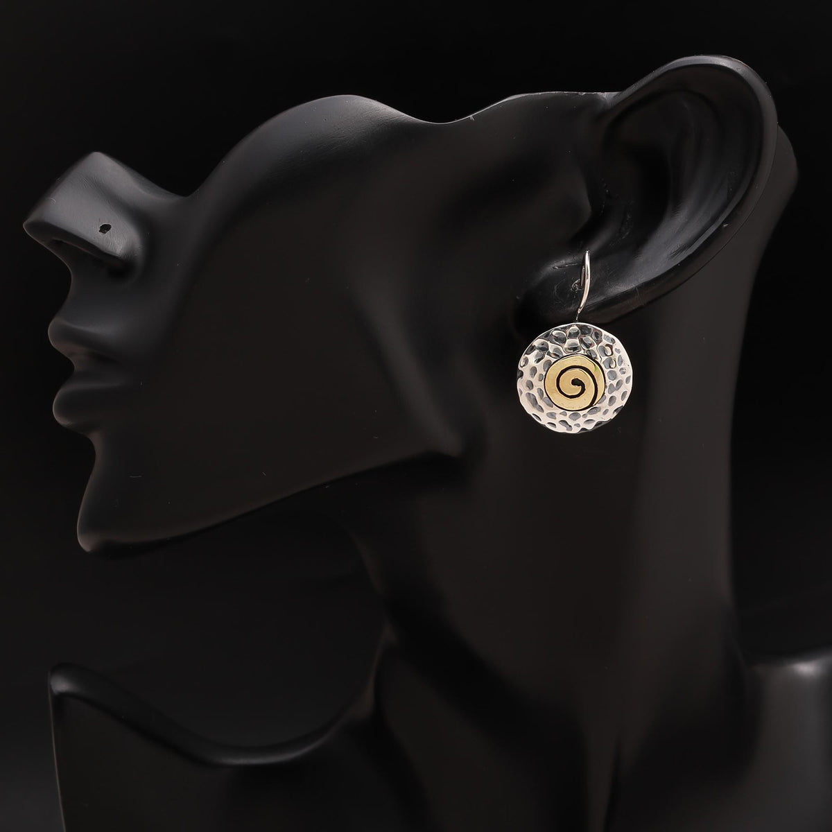 925 Silver Hammered Spiral Disc Dangle Earrings