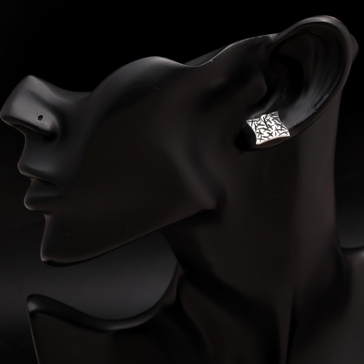 925 Silver Textured Square Stud Earrings