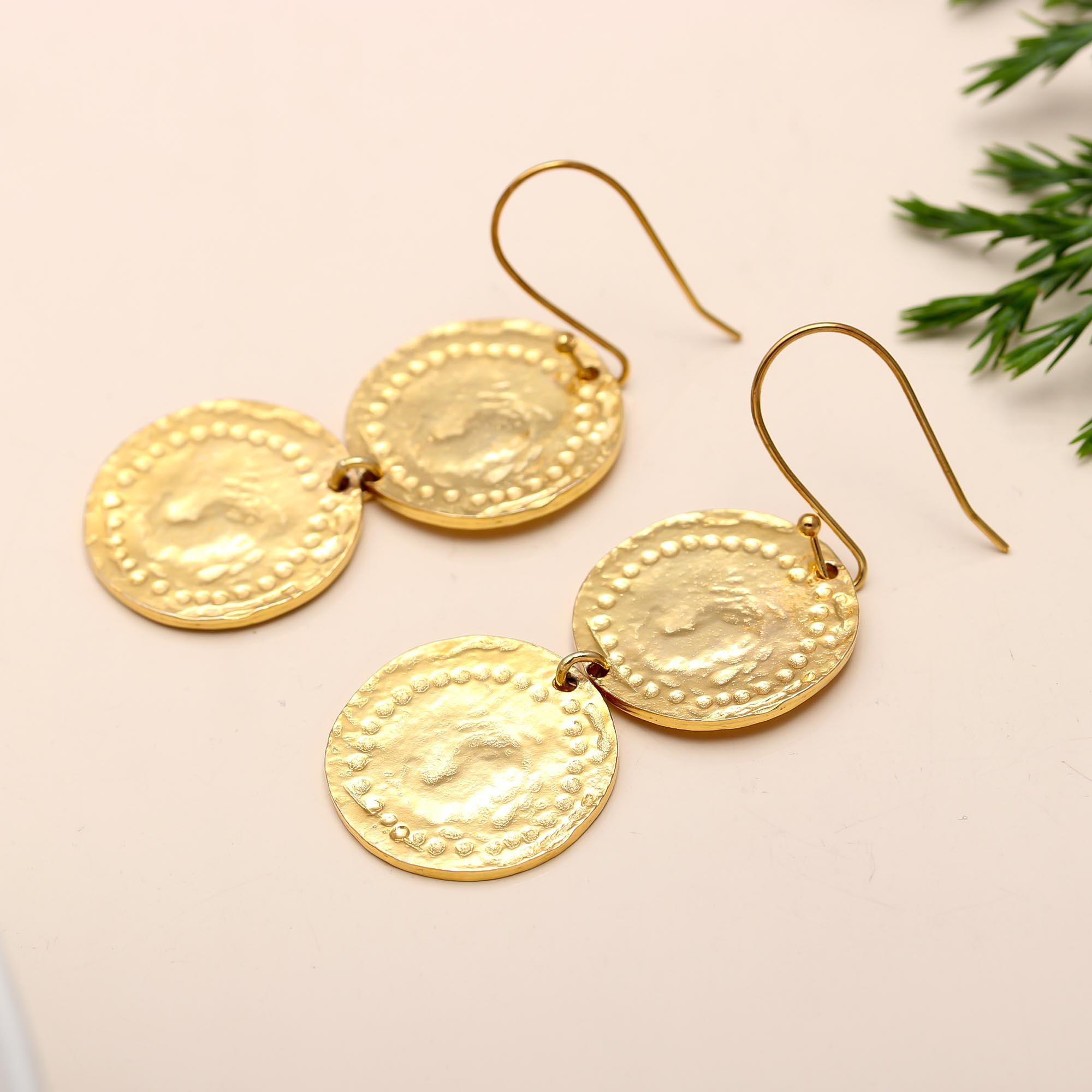 The Gilded Duo: Hammered Gold Coin Earrings