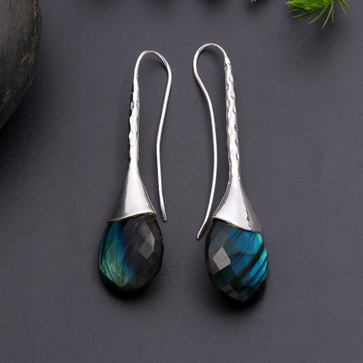 925 Silver Labradorite Long Dangle Earrings