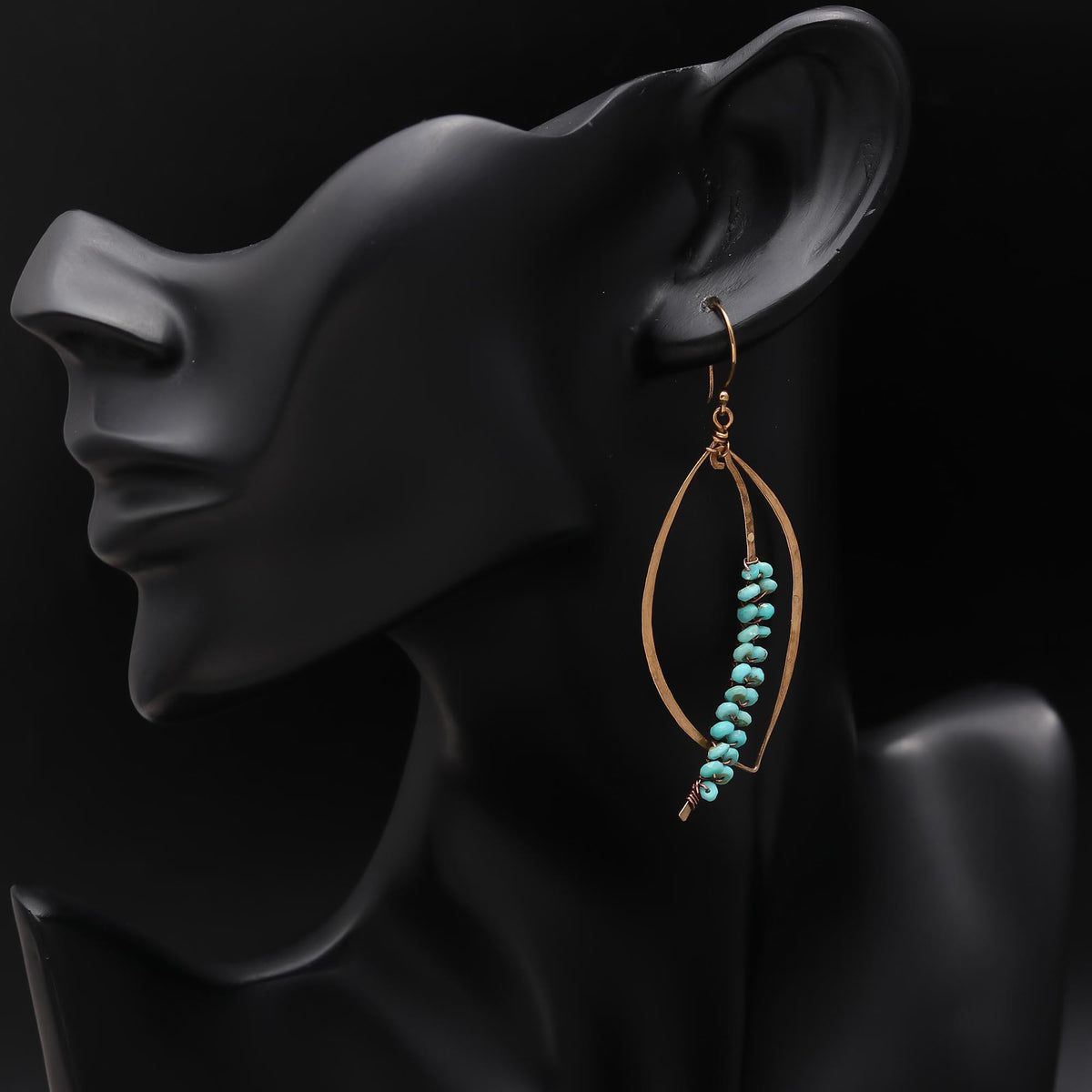 The Azure Leaf: Wire-Wrapped Turquoise Boho Hoop Earrings
