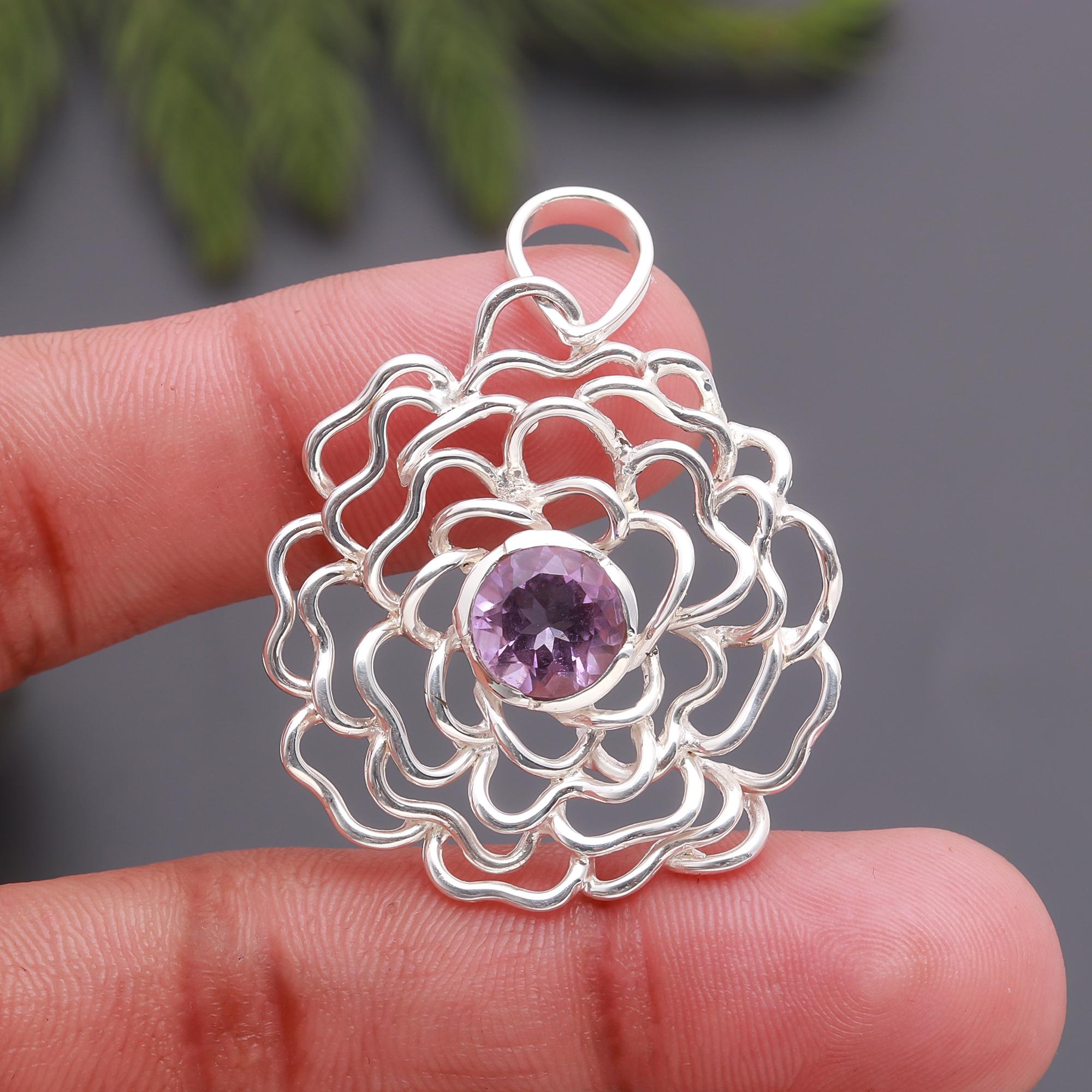 The Violet Bloom: Sterling Silver & Amethyst Flower Pendant