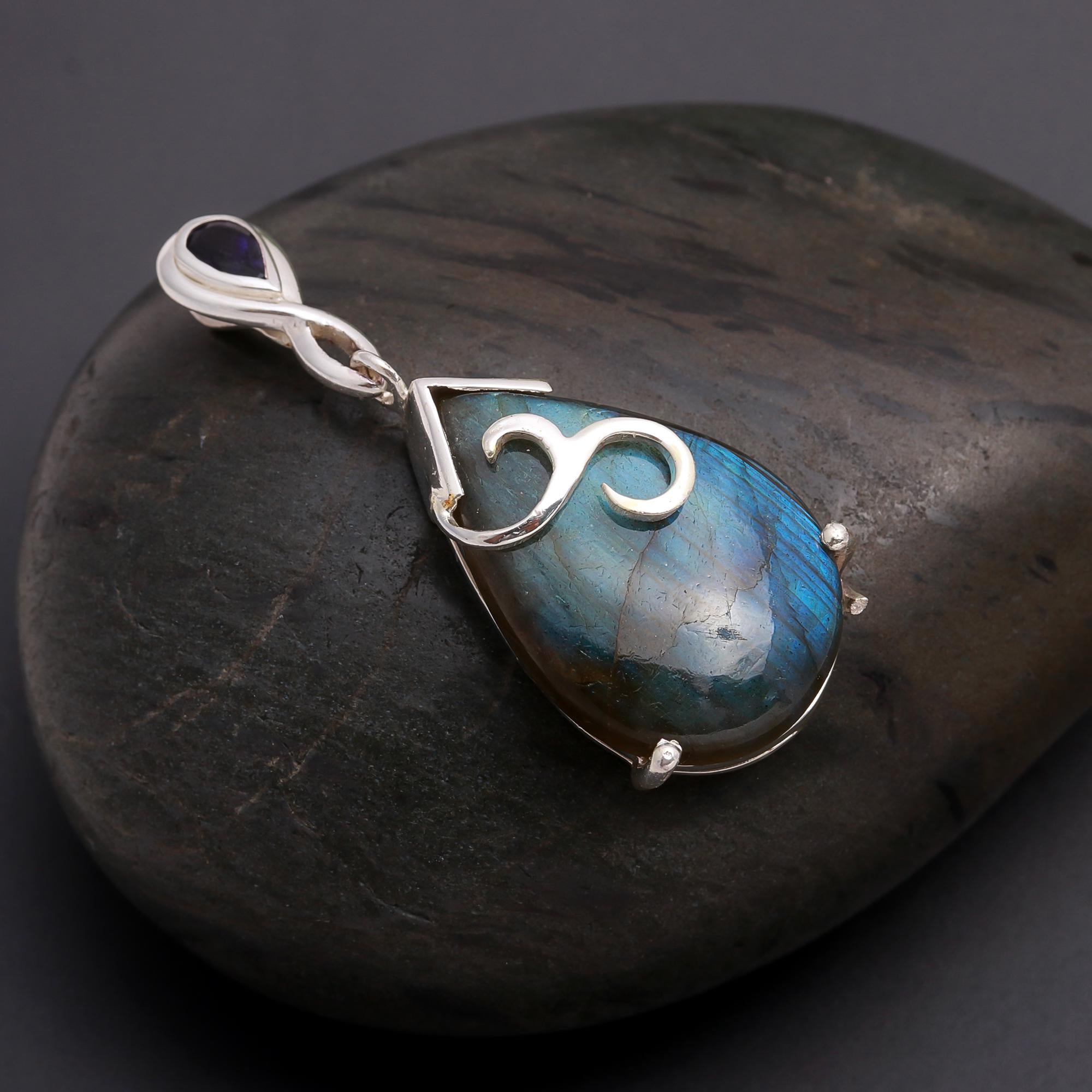 The Mystic Amulet: Labradorite & Silver Teardrop Pendant