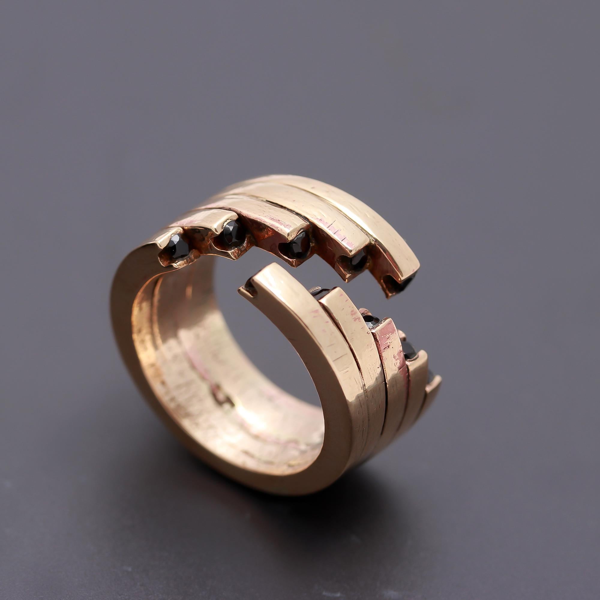 The Architectural Step: Gold Open Band with Black Accents