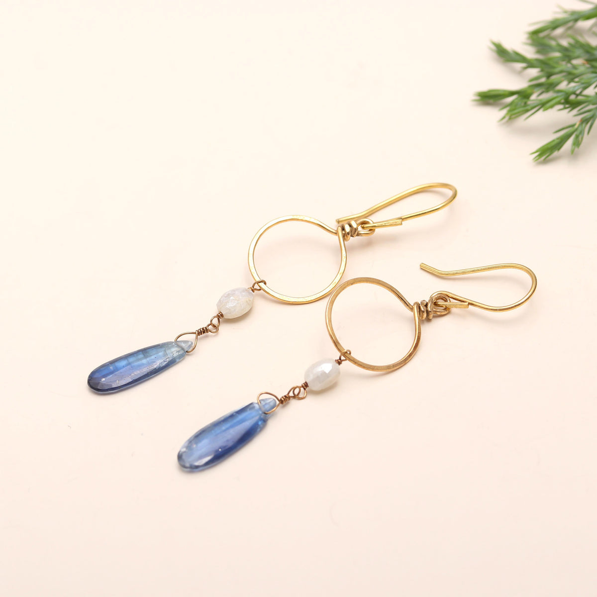 The Azure Horizon: Blue Kyanite & Moonstone Circle Drops