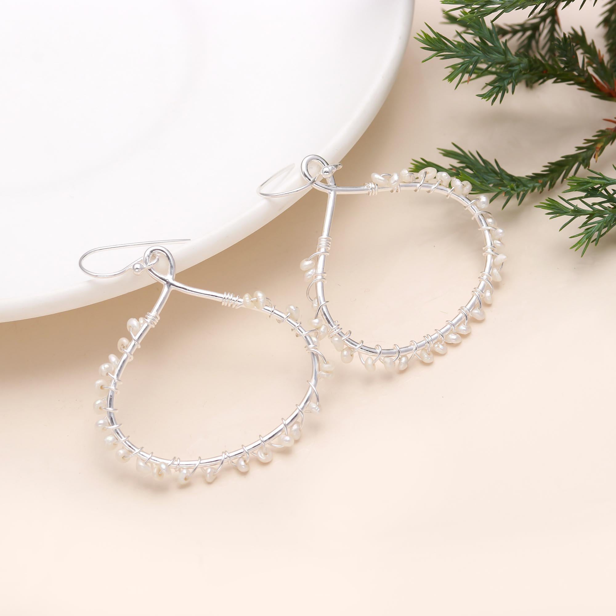 The Ethereal Wreath: Seed Pearl & Silver Teardrop Drops