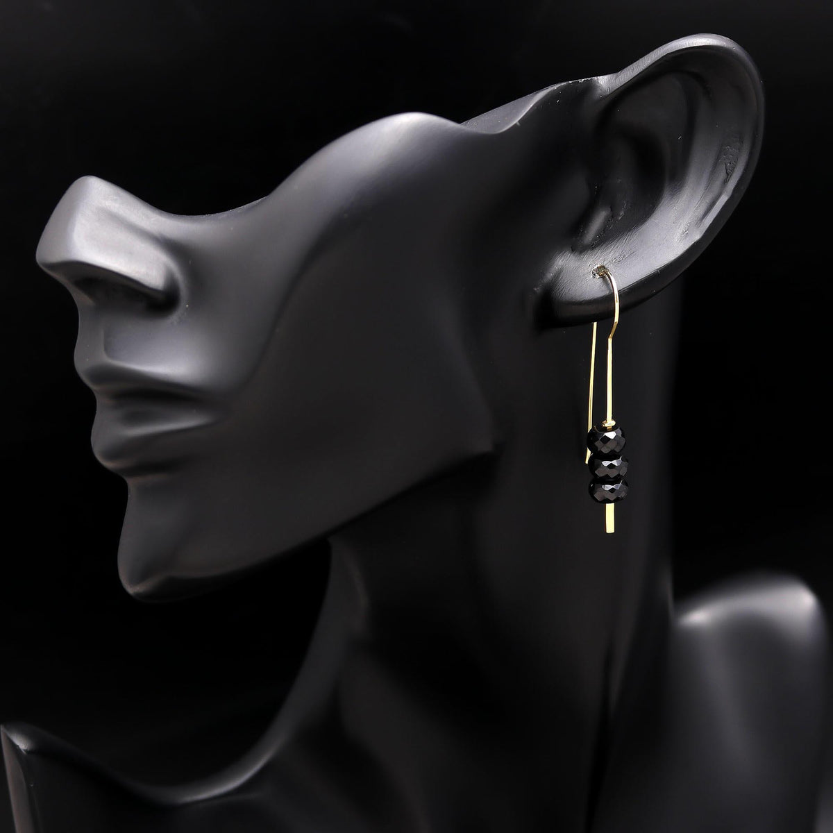 The Midnight Linear Drops: Black Spinel Bar Earrings