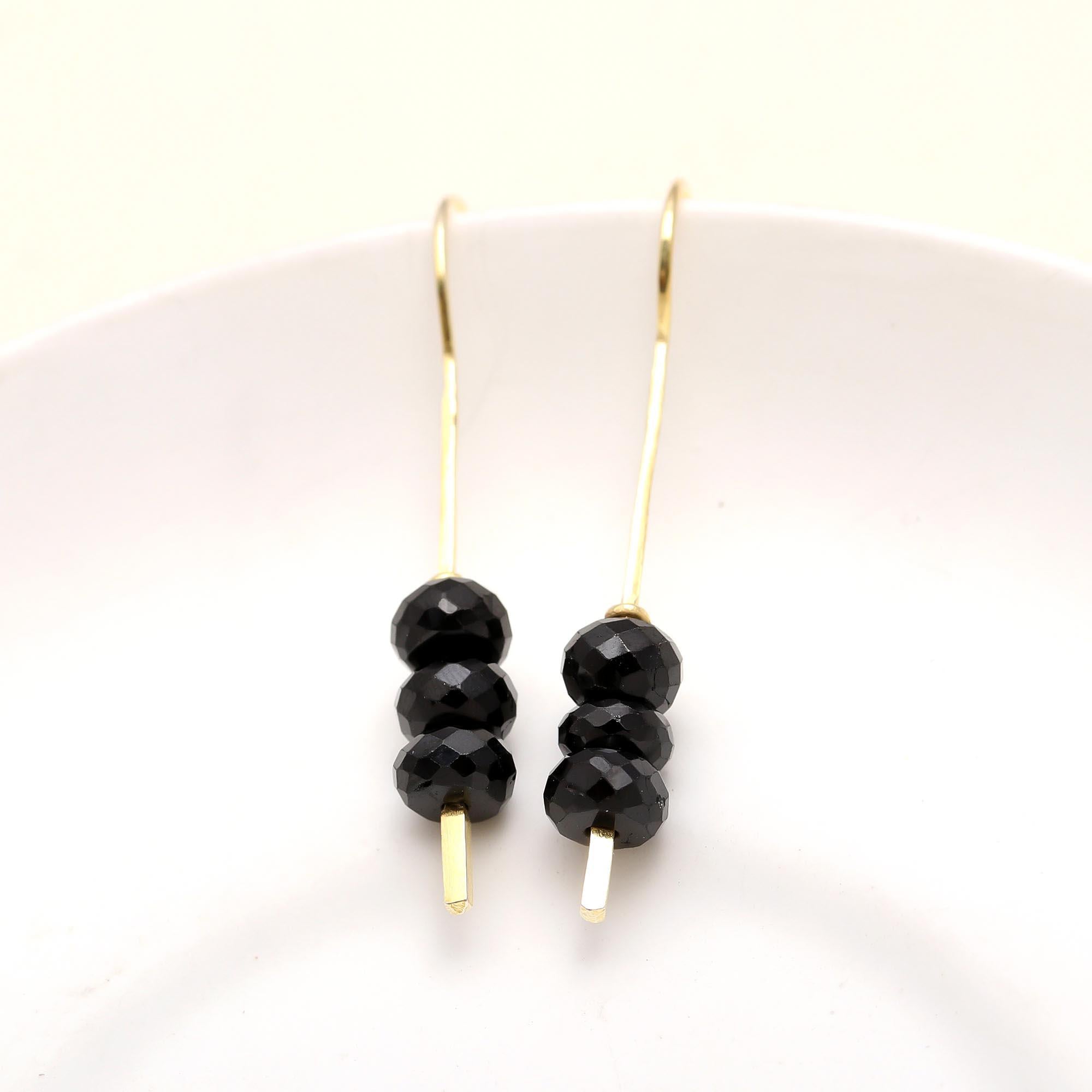 The Midnight Linear Drops: Black Spinel Bar Earrings