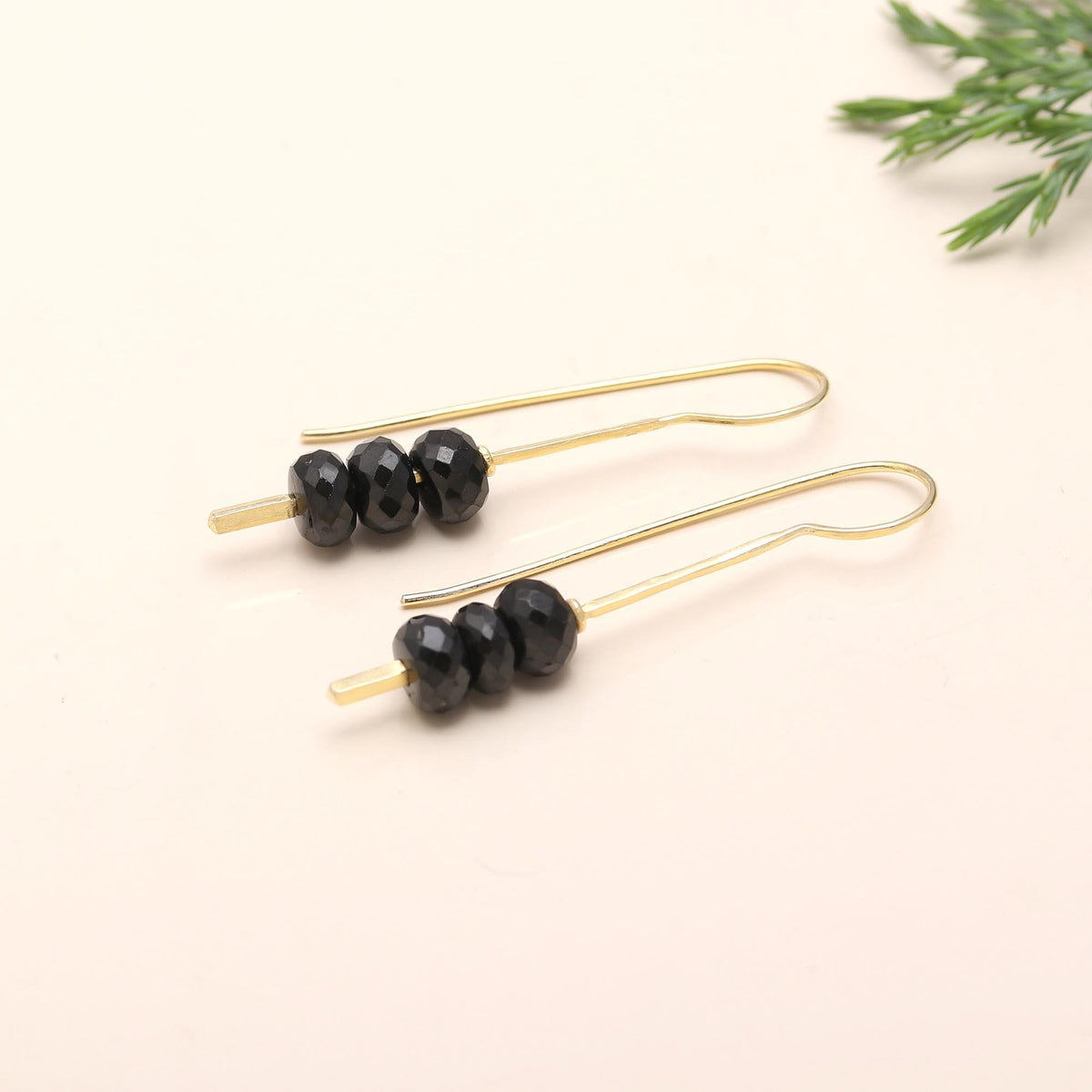 The Midnight Linear Drops: Black Spinel Bar Earrings