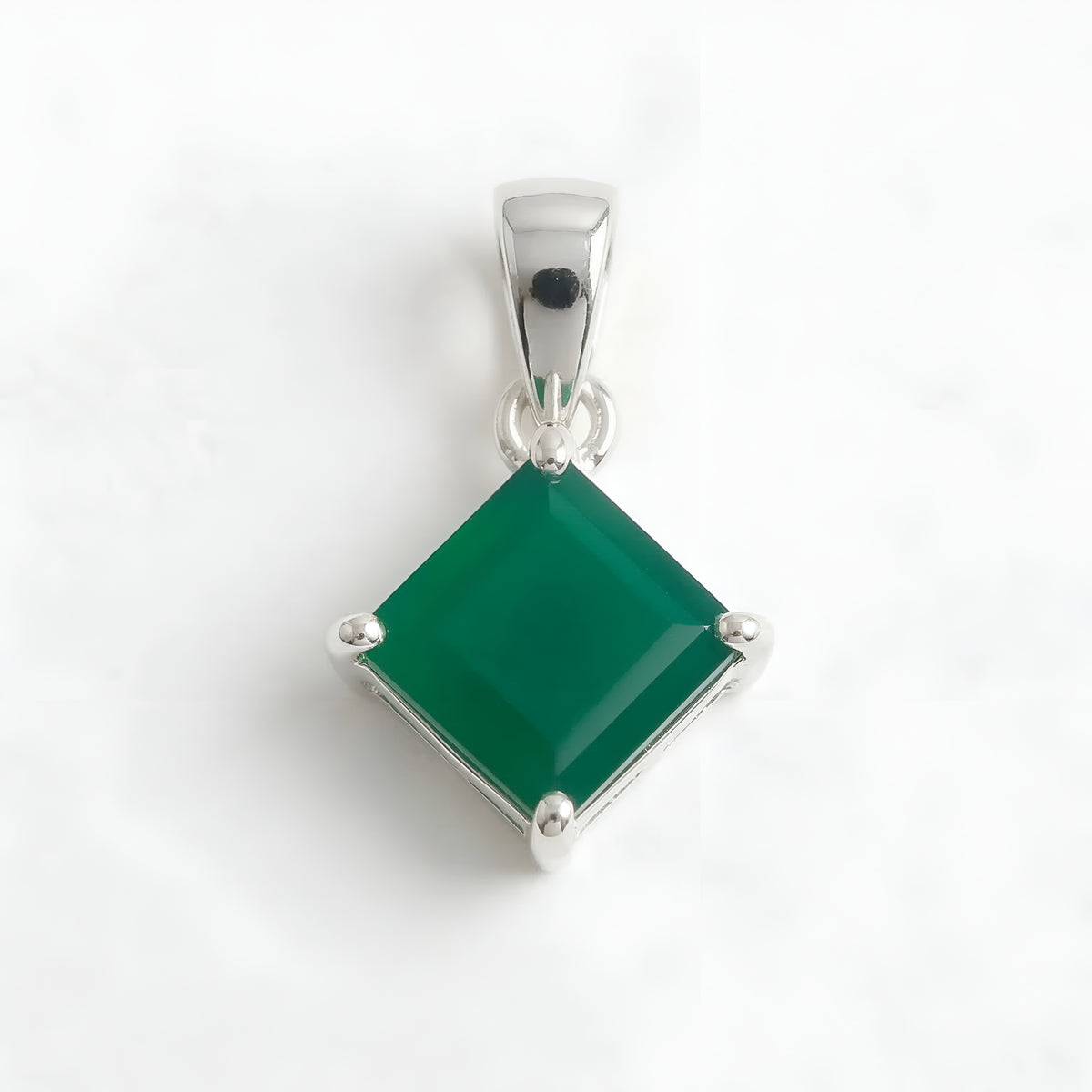925 Silver Green Onyx Square Pendant