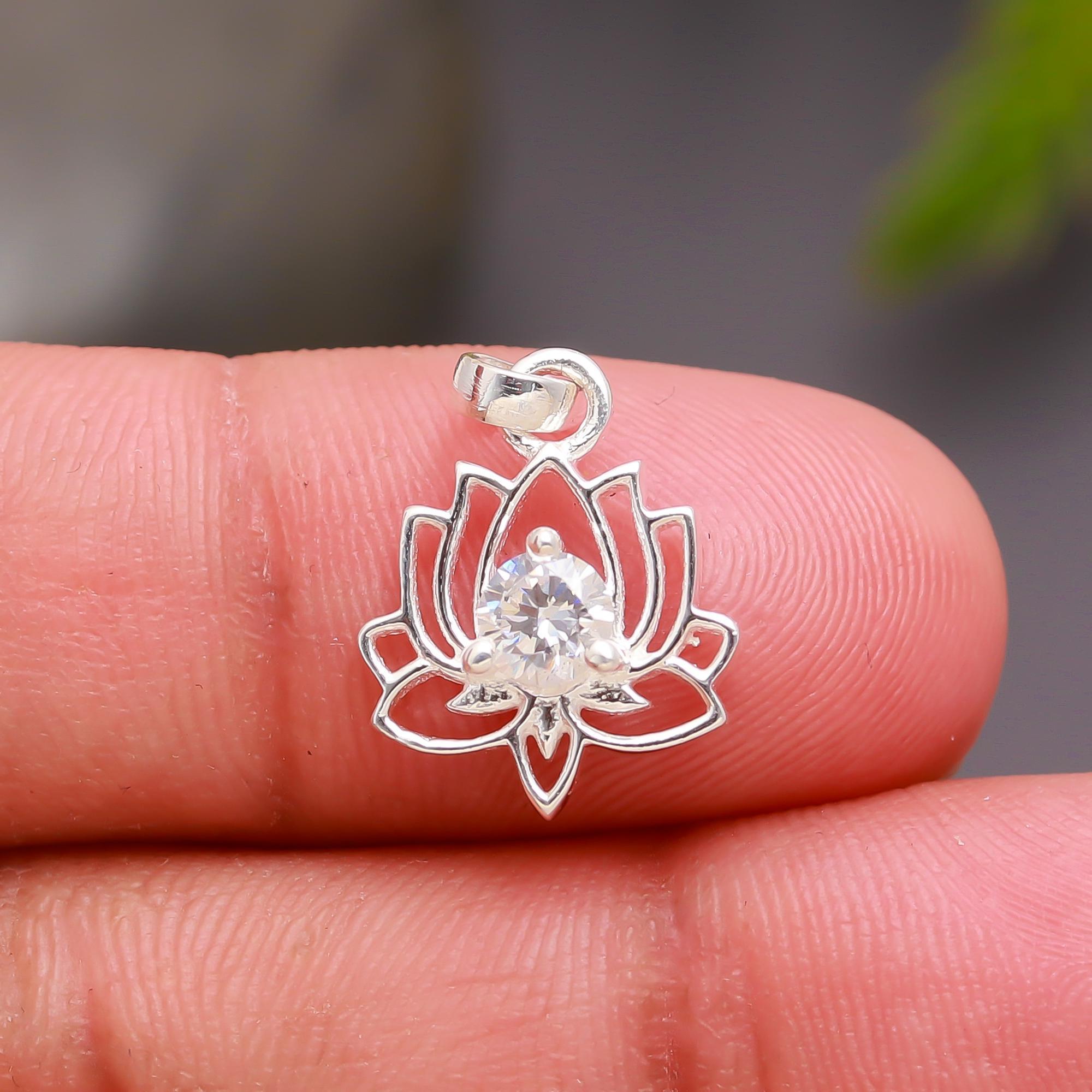 925 Silver Lotus Bloom CZ Pendant