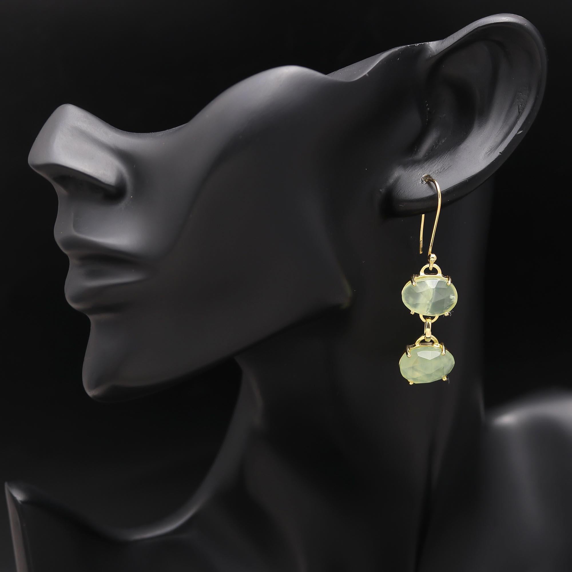 The Verdant Cascade: Green Aventurine Silver Triple Drop Earrings