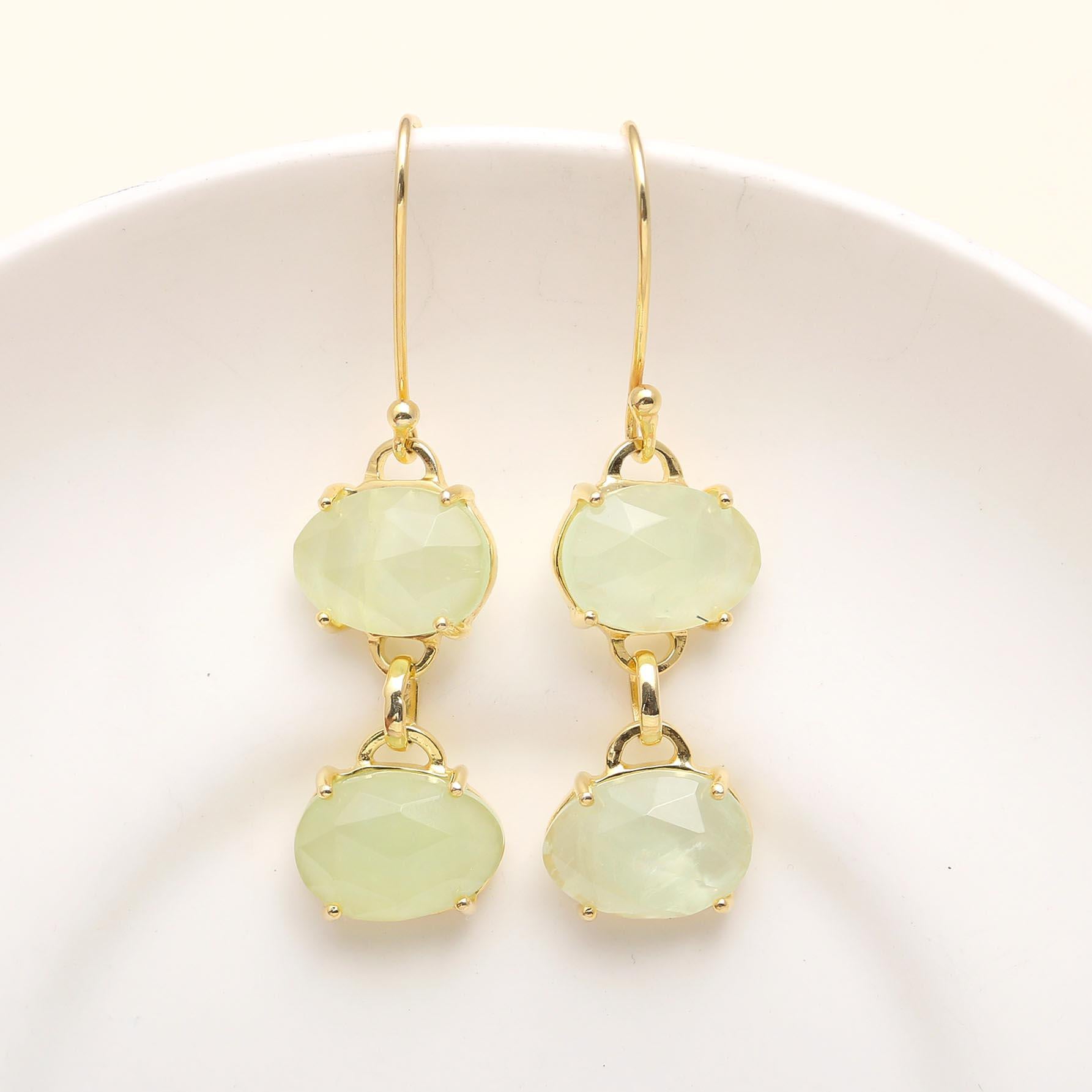 The Verdant Cascade: Green Aventurine Silver Triple Drop Earrings