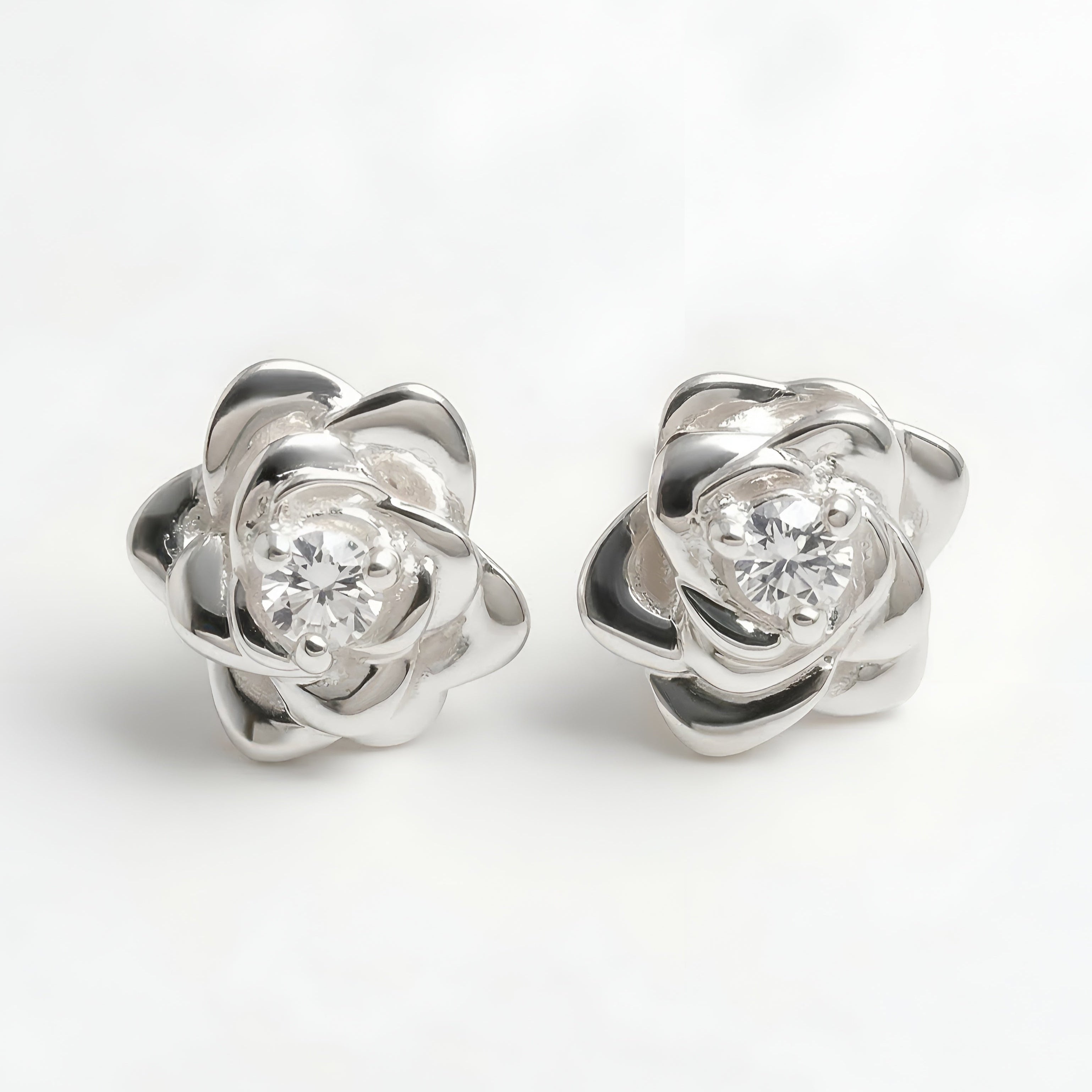 925 Silver Blooming Rose Stud Earrings