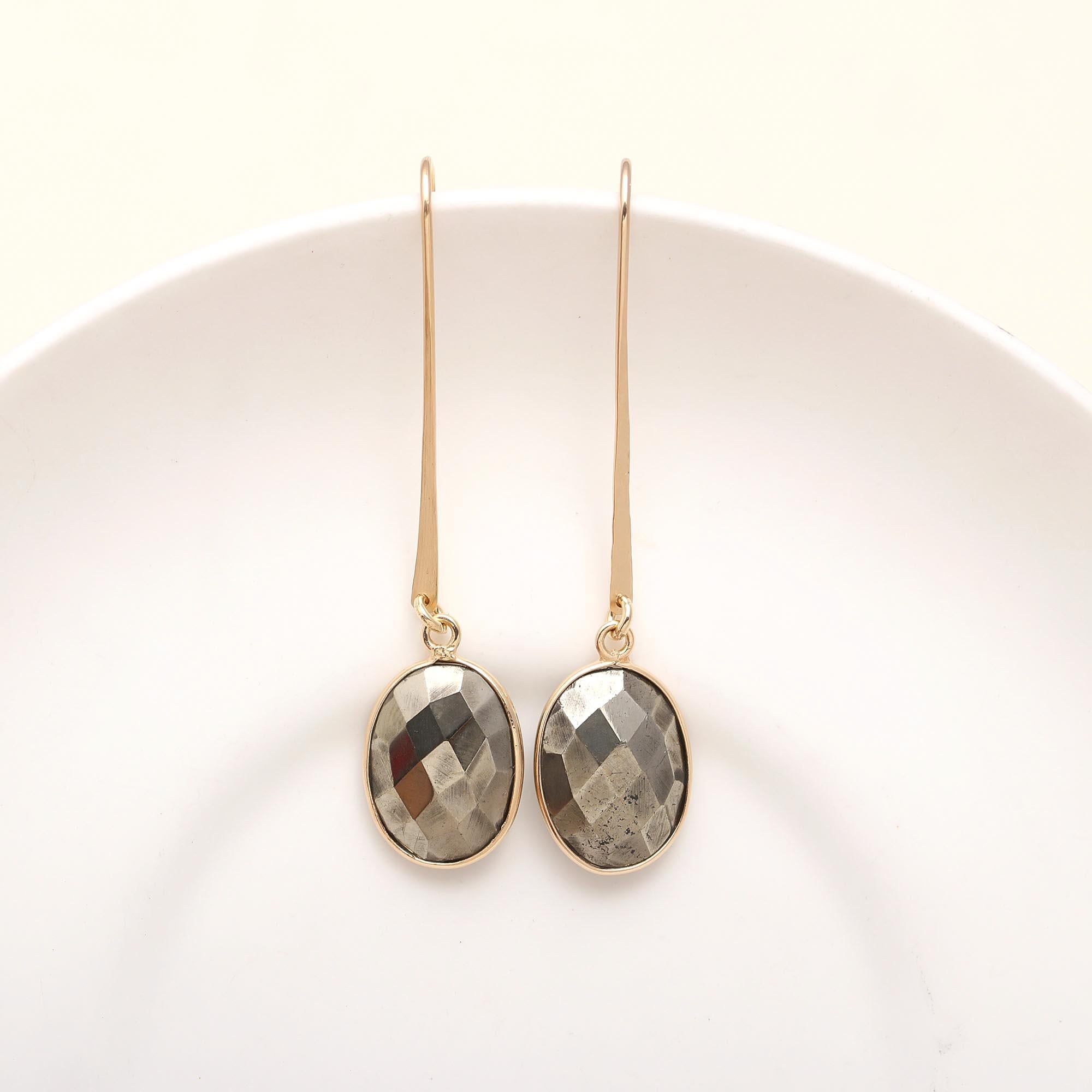 The Metallic Oval Drops: Pyrite & Gold Earrings