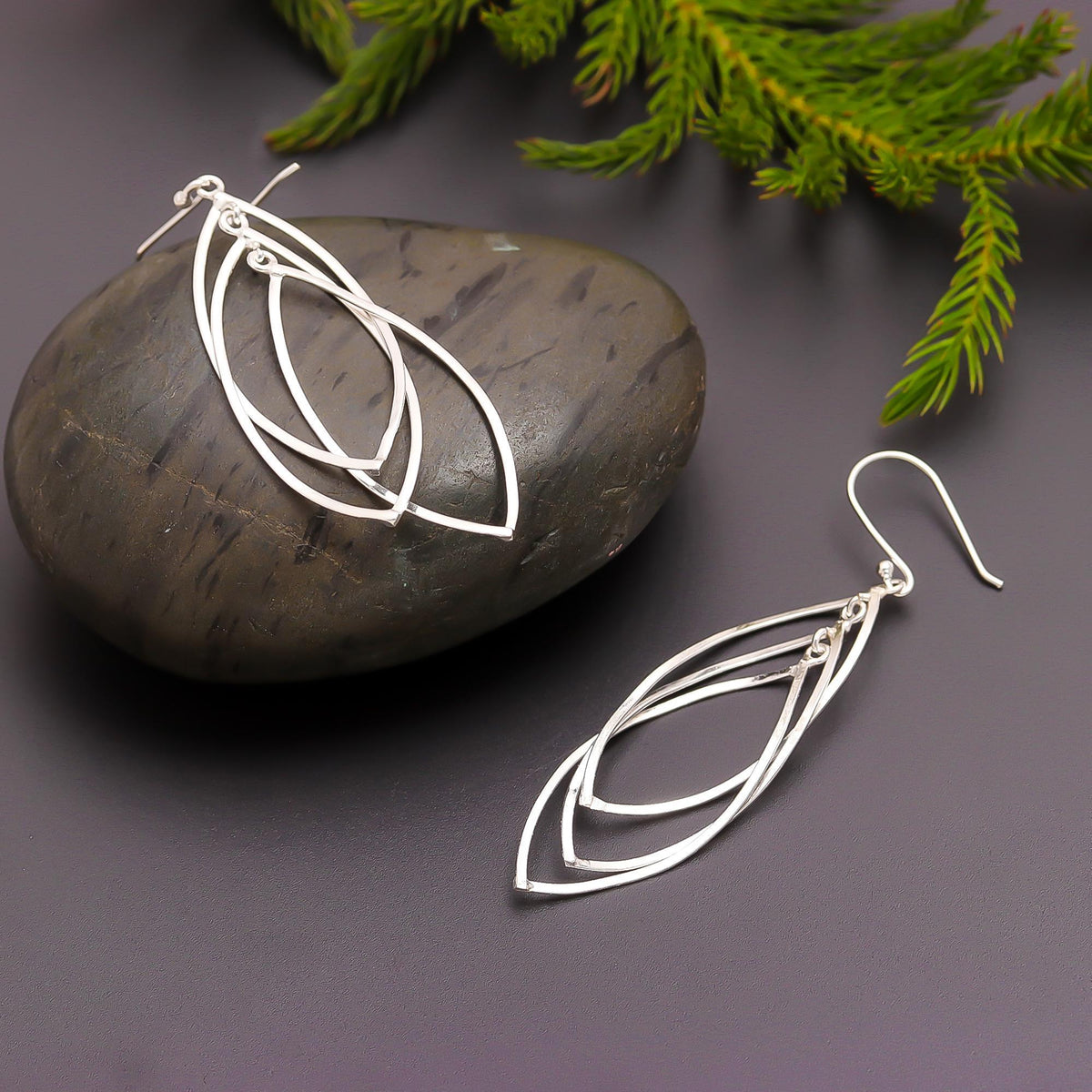 925 Silver Layered Petal Drop Earrings