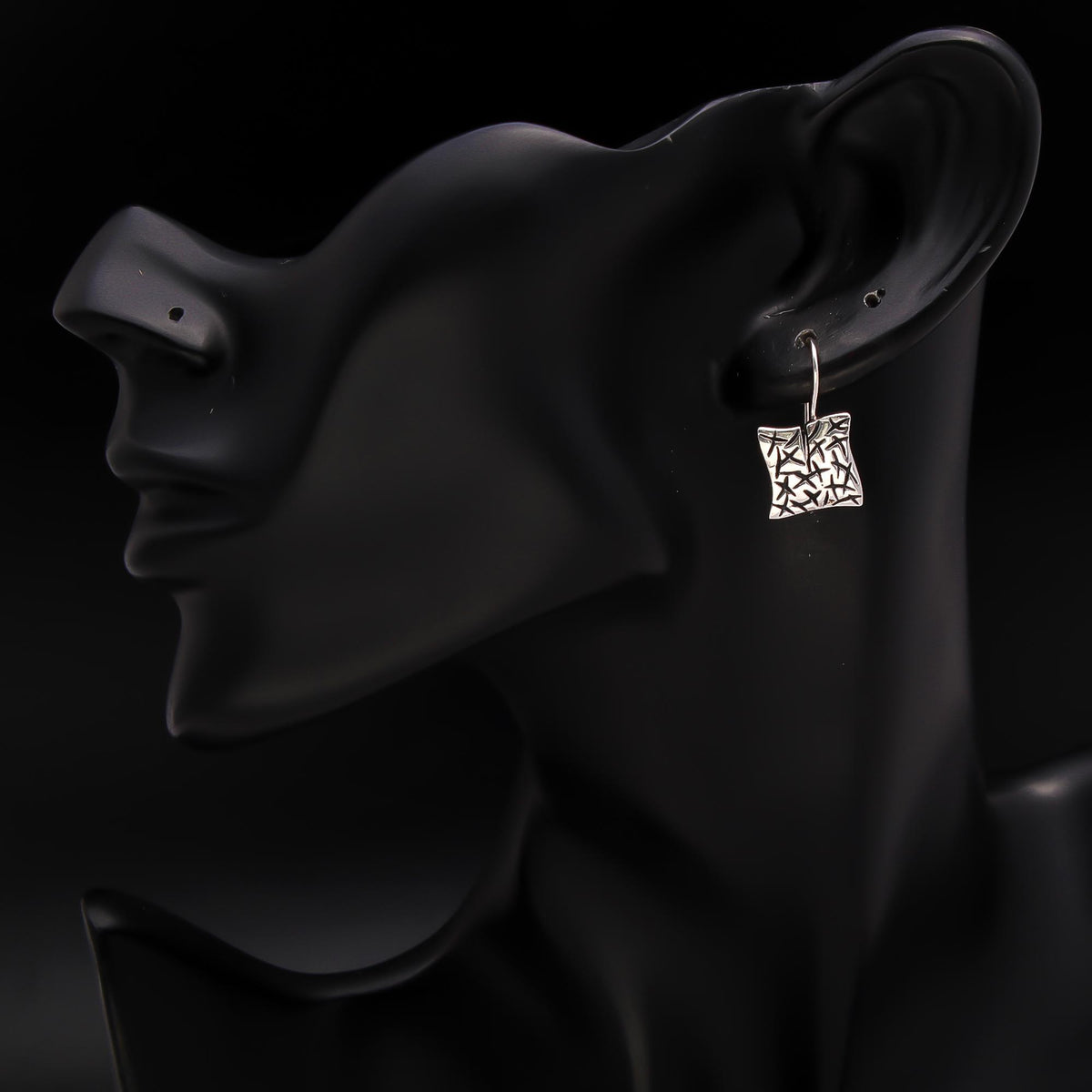 925 Silver Textured Square Drop Earrings