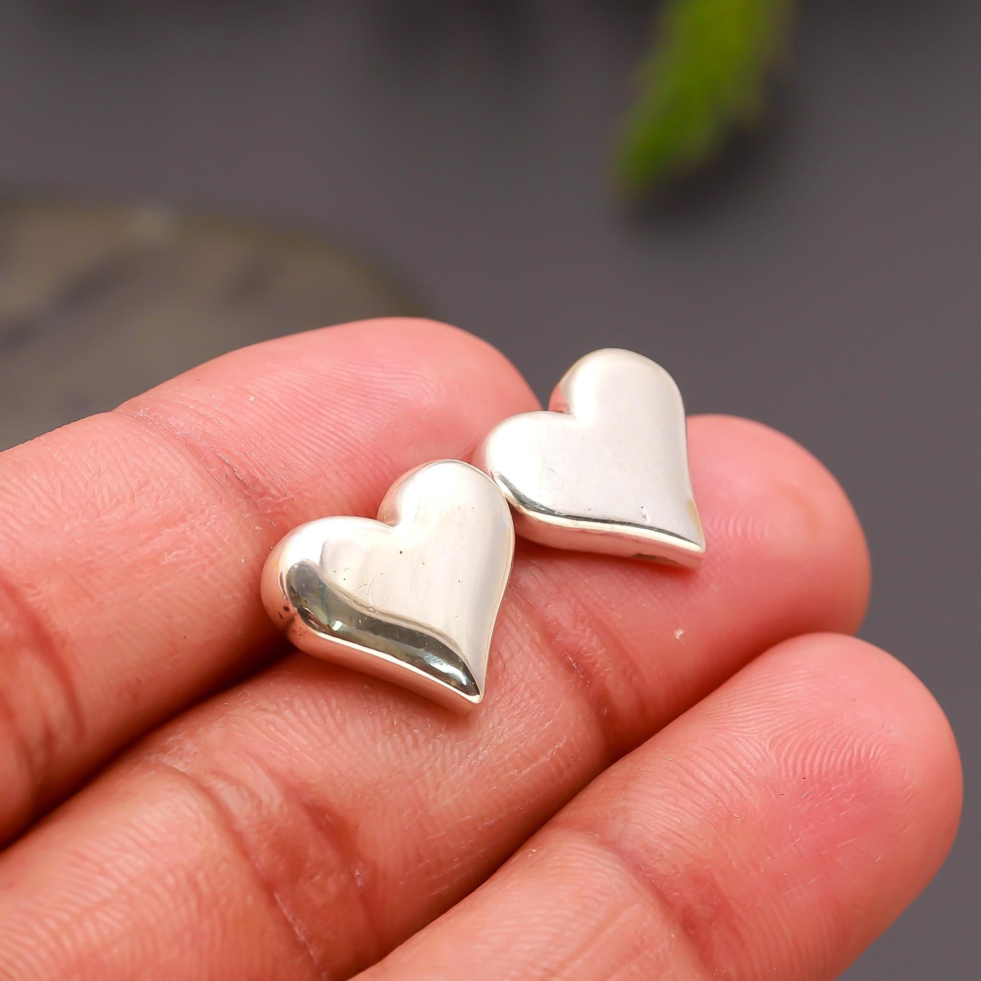 The Sterling Affection: Puffed Silver Heart Stud Earrings