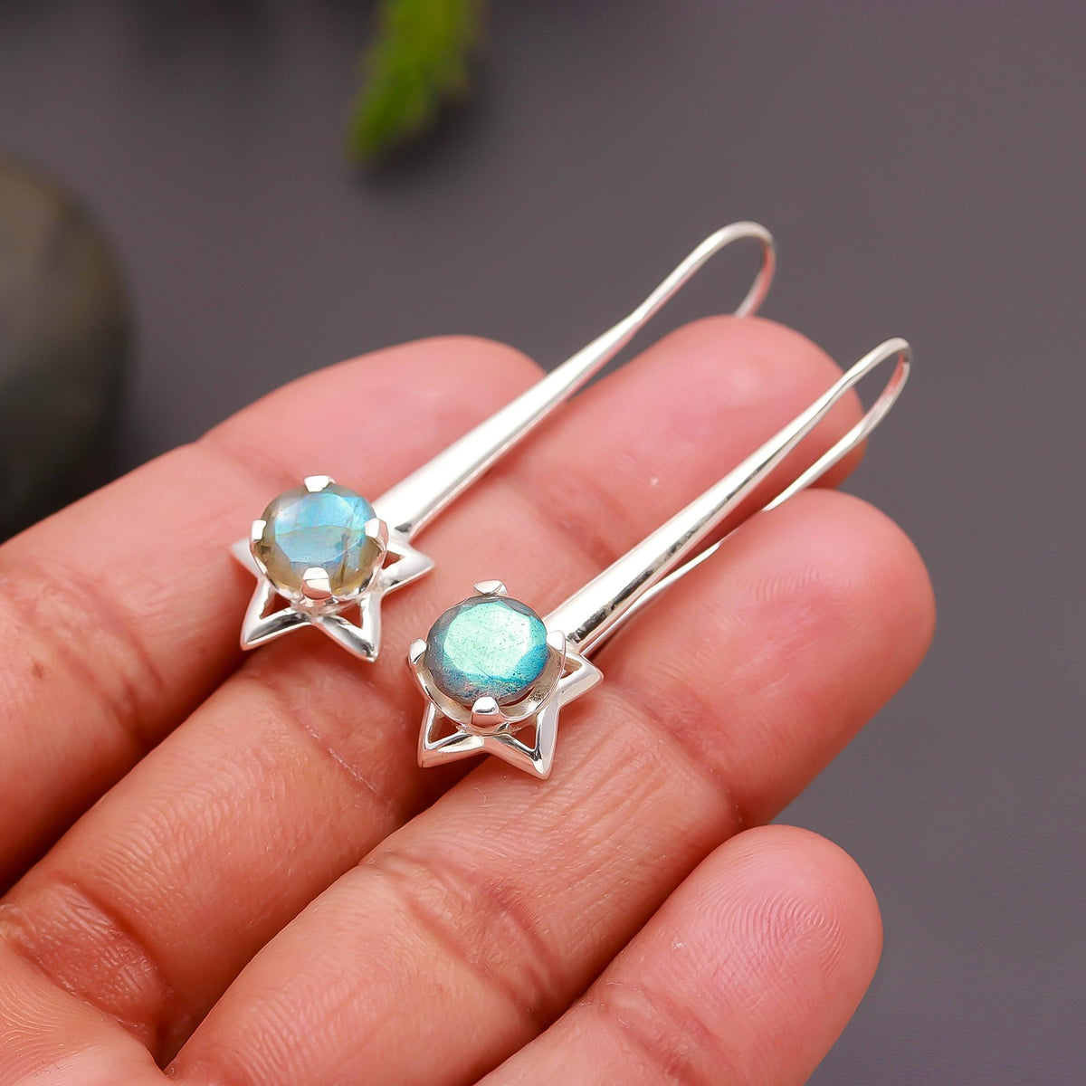 925 Silver Labradorite Star Drop Earrings