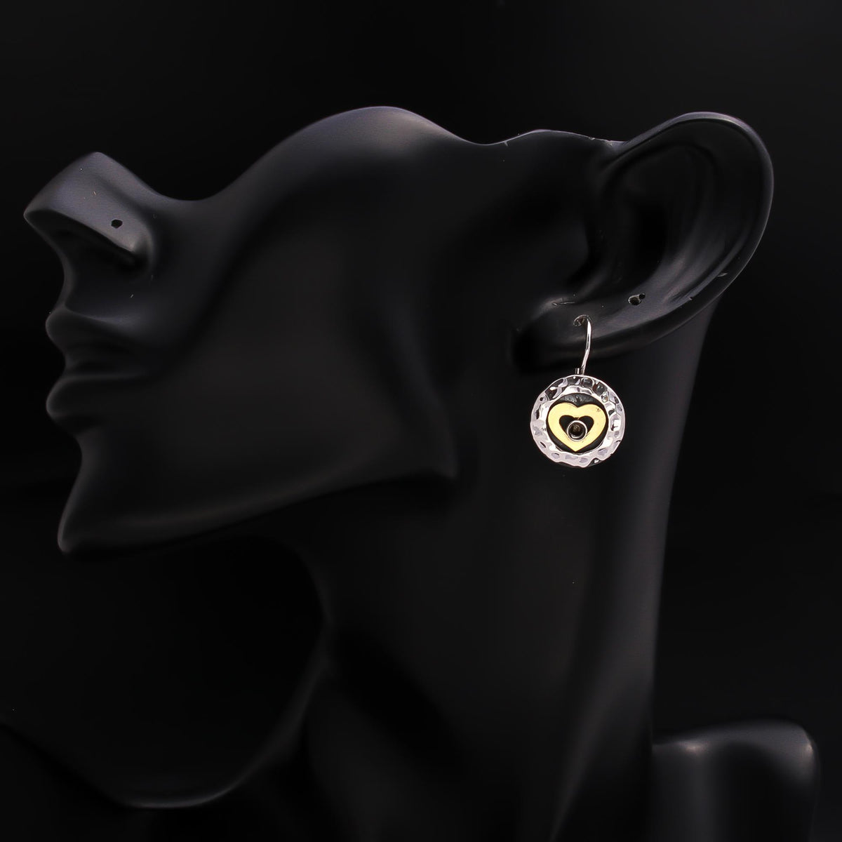 925 Silver Hammered Heart Disc Earrings