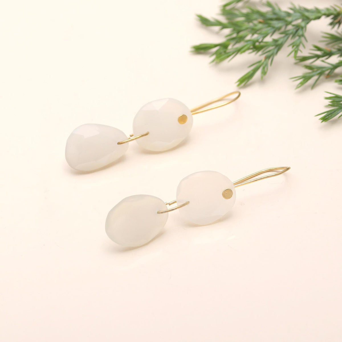 The Moonlit Drop: White Chalcedony Earrings