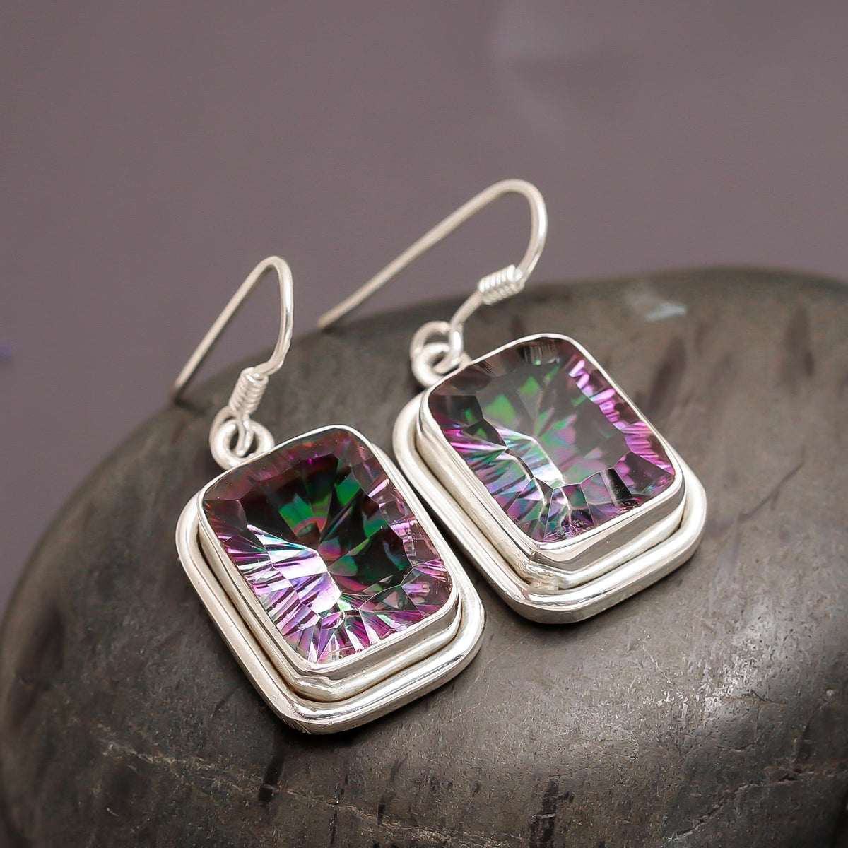 925 Silver Mystic Topaz Drop Earrings