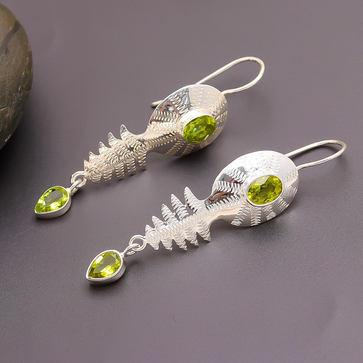 925 Silver Peridot Dangle Earrings