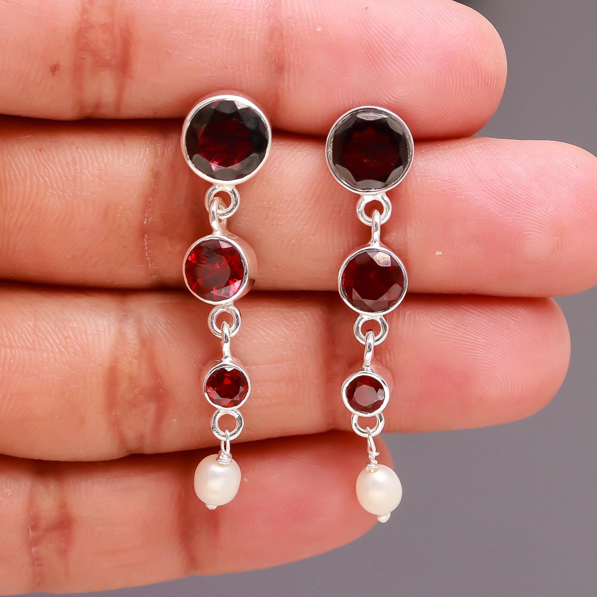 925 Silver Amethyst and Pearl Drop Earrings