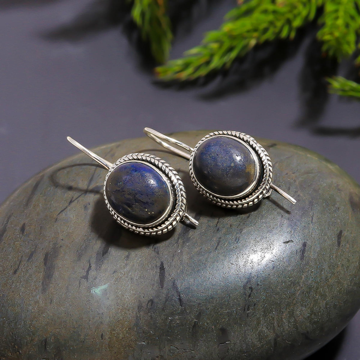 925 Silver Oval Lapis Lazuli Drop Earrings