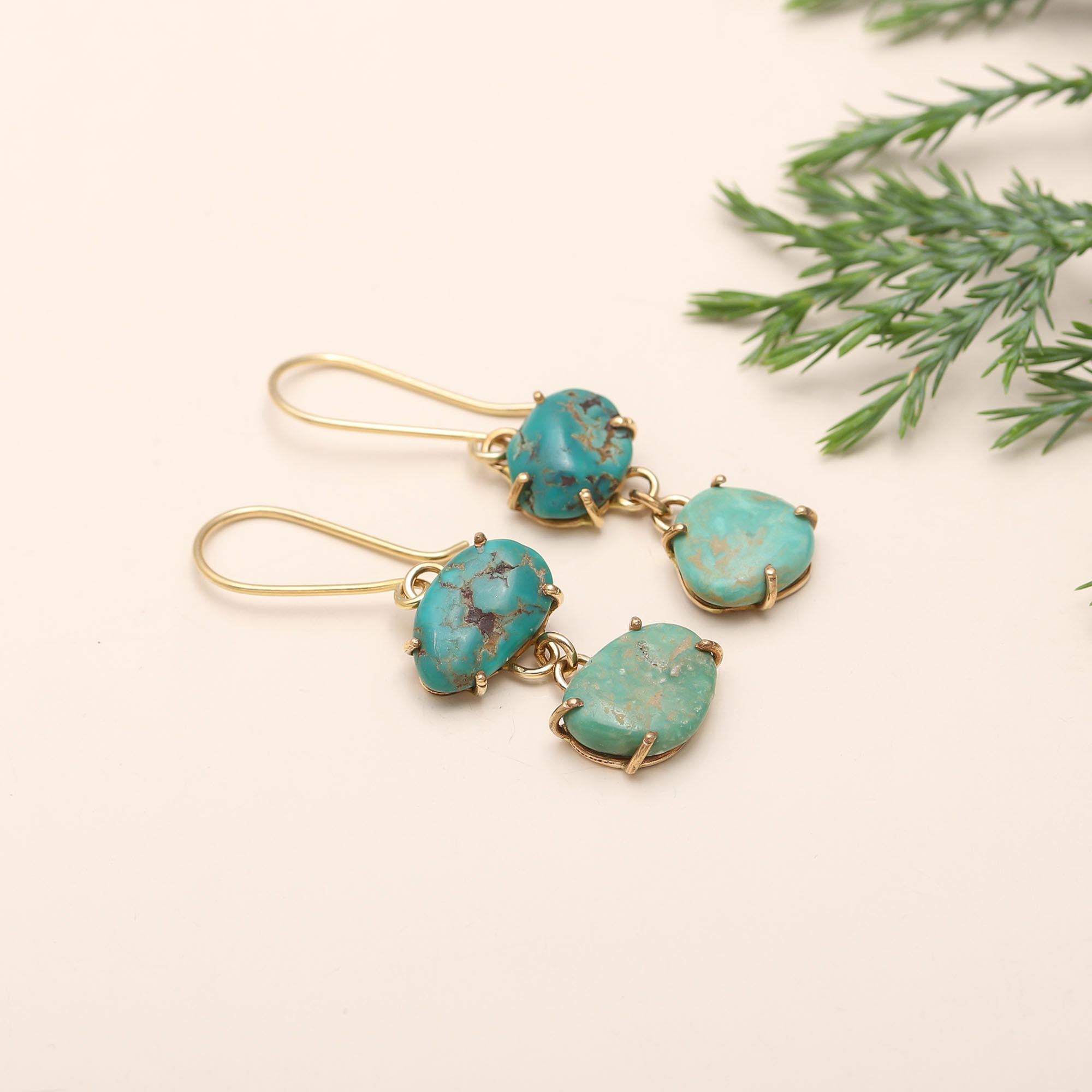 The Turquoise Pebble: Organic Double Stone Earrings