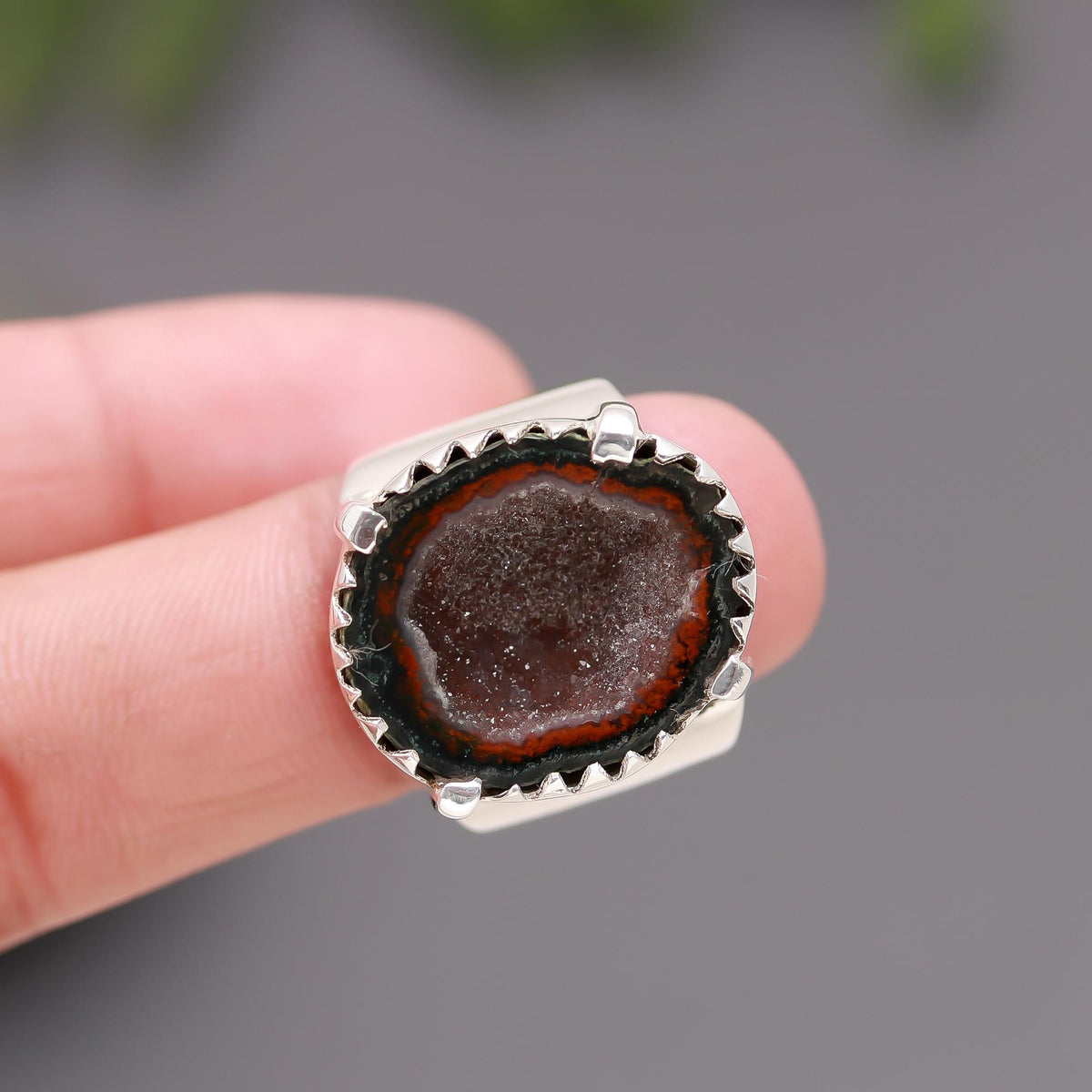 925 Silver Raw Geode Druzy Statement Ring