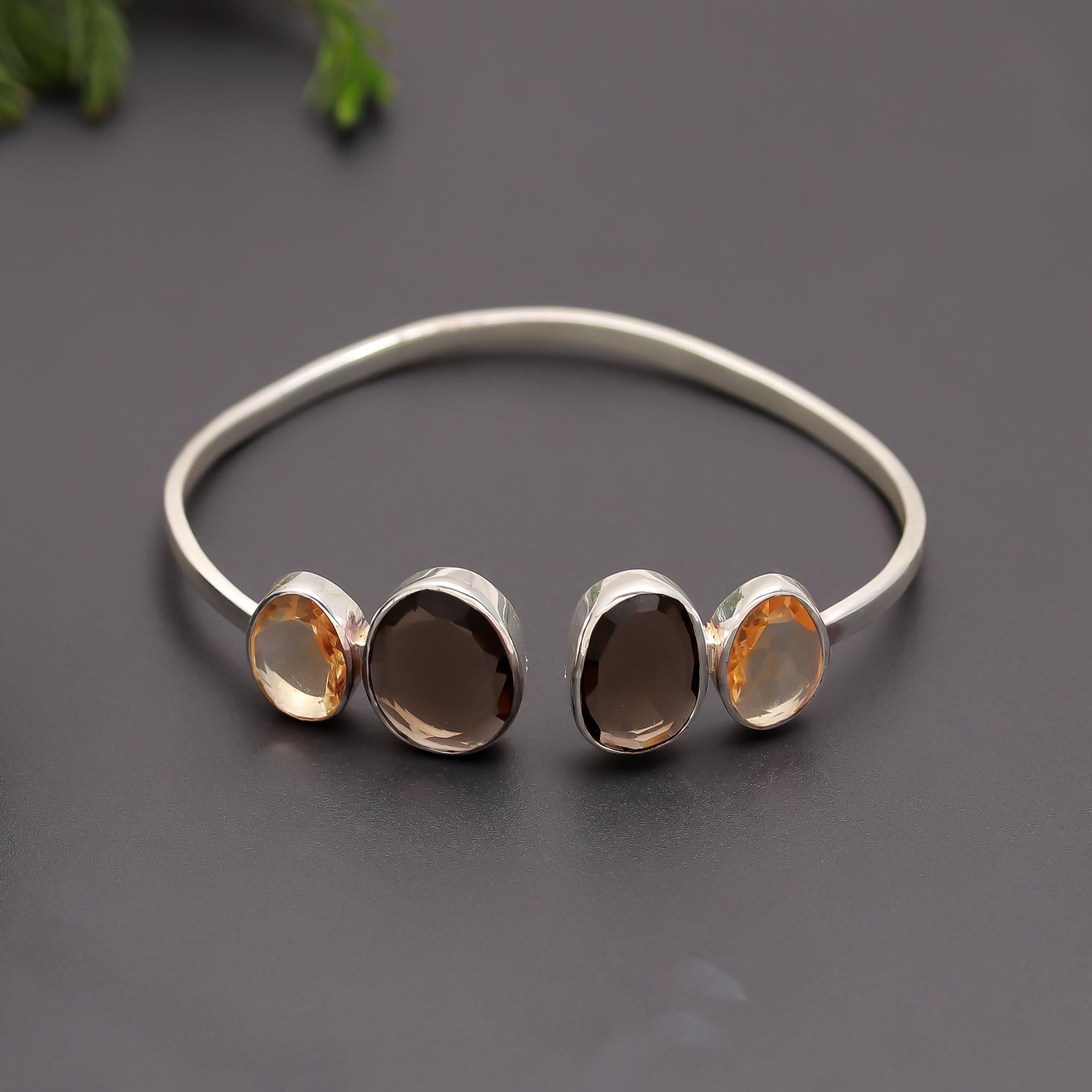 925 Silver Citrine & Smoky Quartz Cuff Bracelet