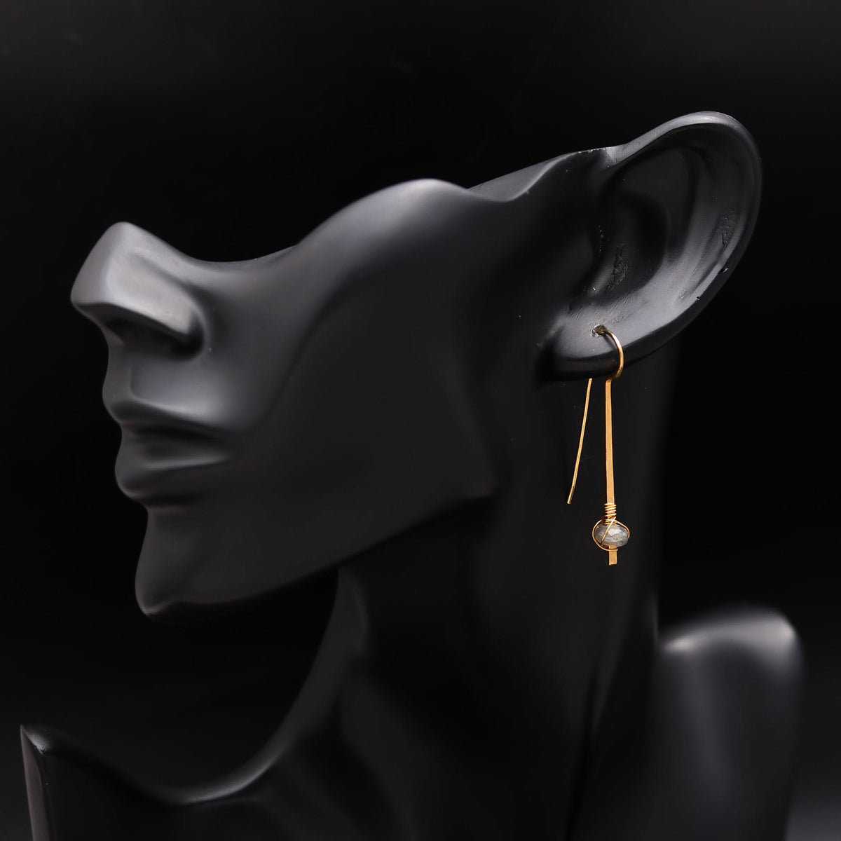 The Grey Mist: Labradorite & Gold Long Wire Earrings