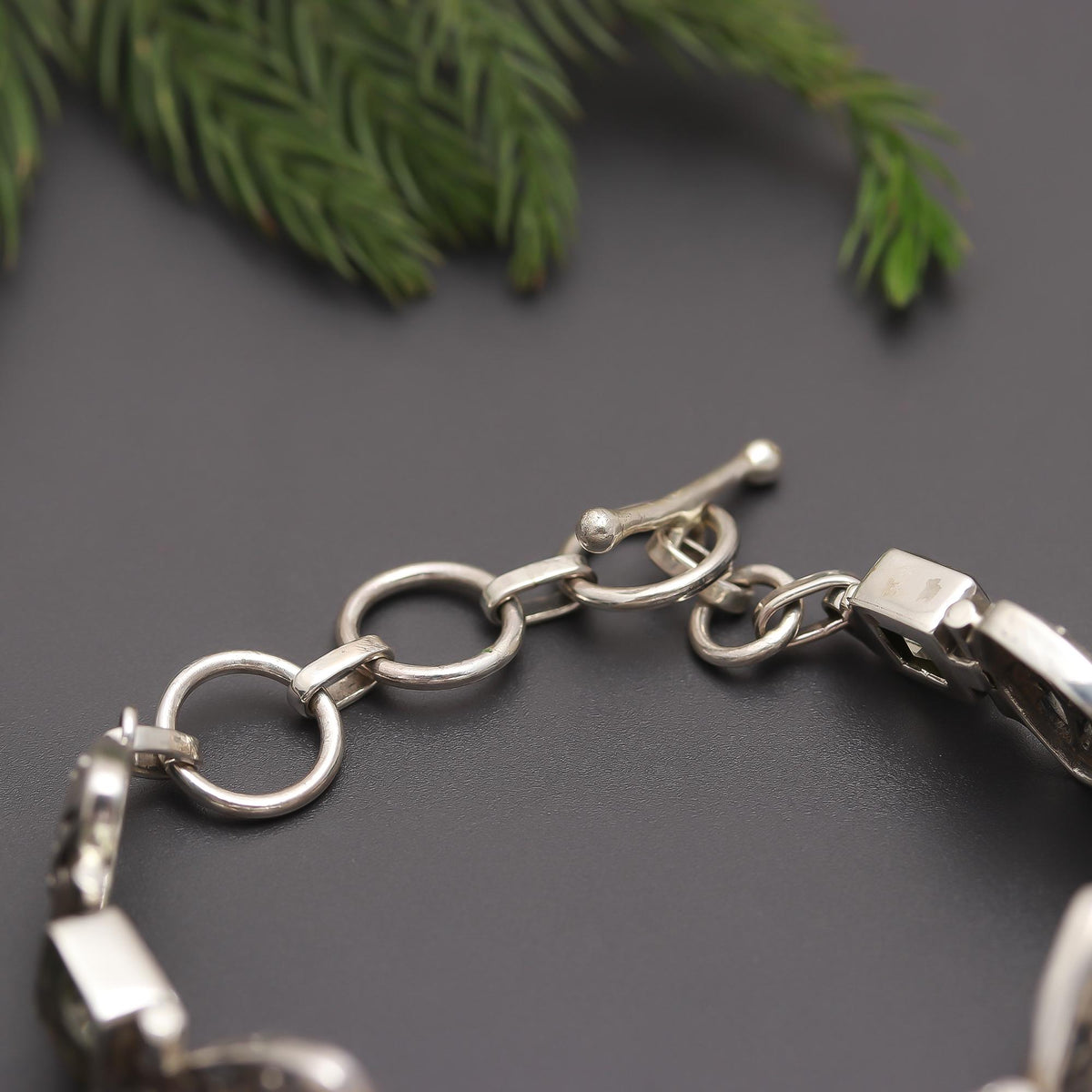 925 Silver Filigree Green Amethyst Bracelet