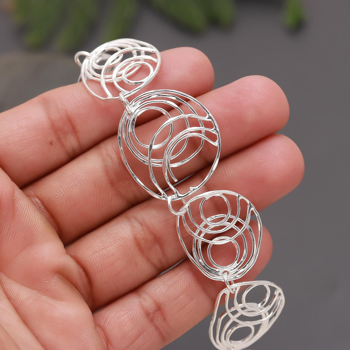 925 Silver Abstract Spiral Link Bracelet