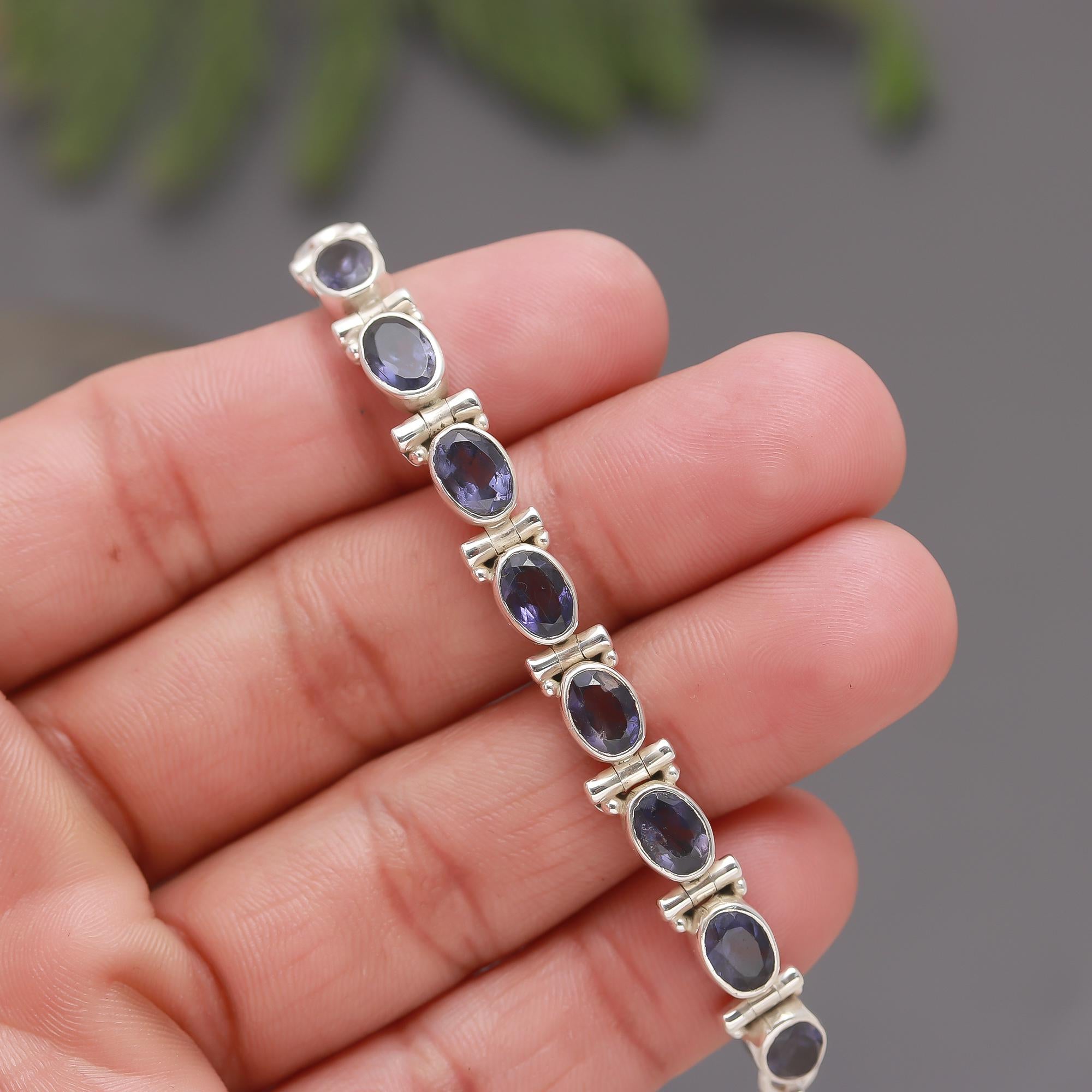 925 Silver Oval Cut Iolite Link Bracelet