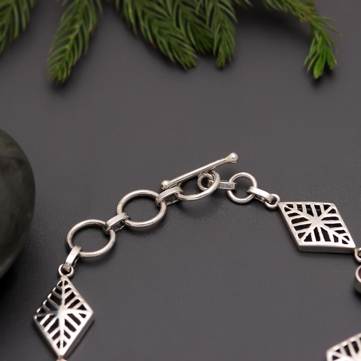 925 Silver Garnet & Citrine Link Bracelet