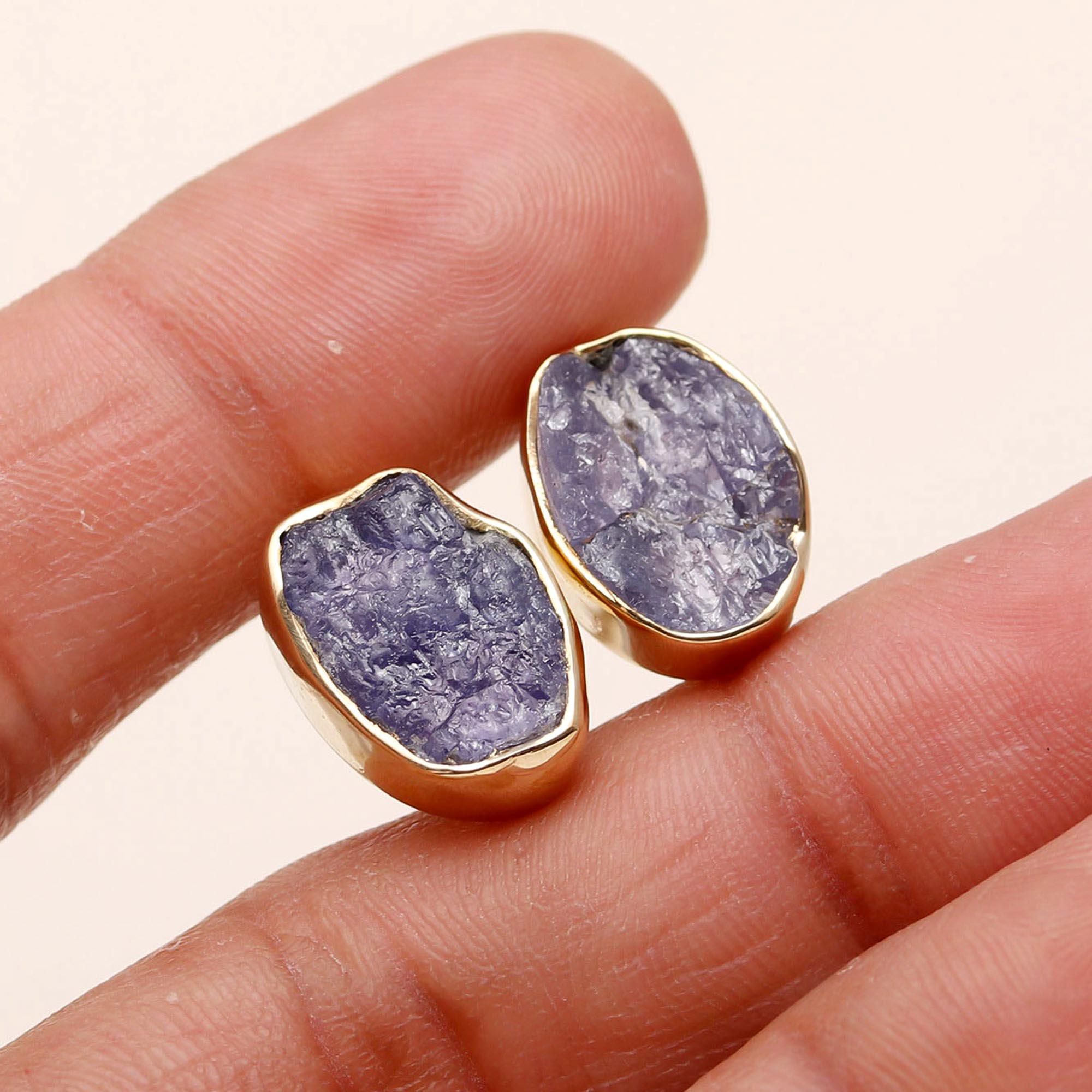 The Violet Raw Studs: Rough Tanzanite Earrings
