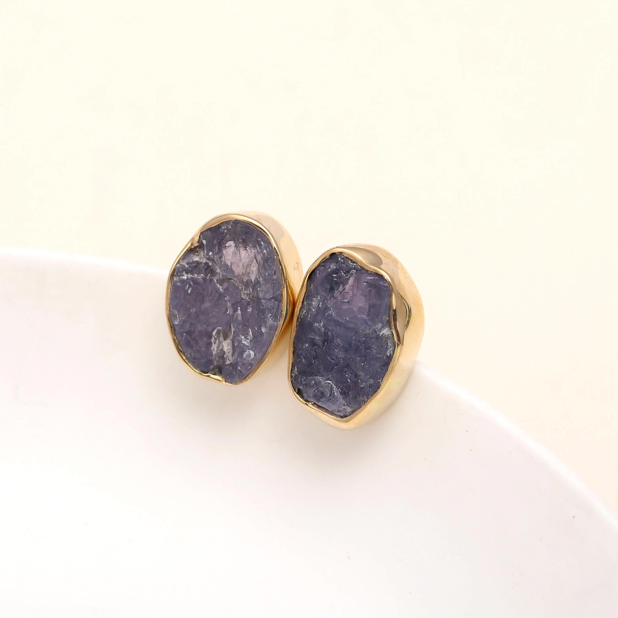 The Violet Raw Studs: Rough Tanzanite Earrings