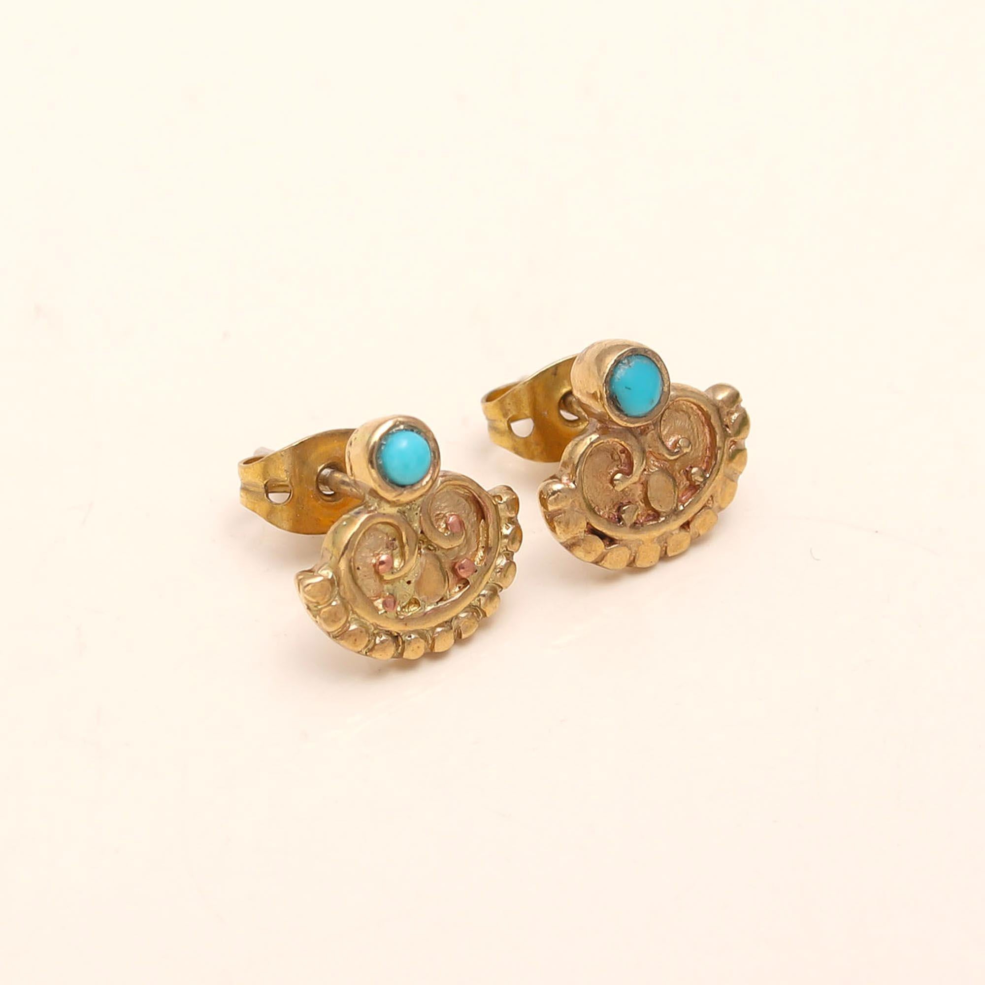 The Turquoise Scroll: Gold Filigree & Gemstone Studs