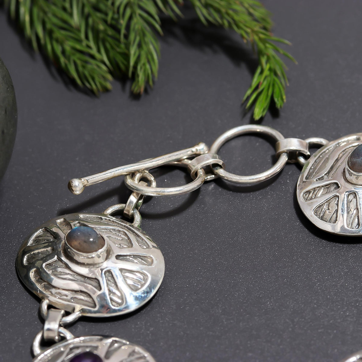 925 Silver Round Multi-Gemstone Bracelet