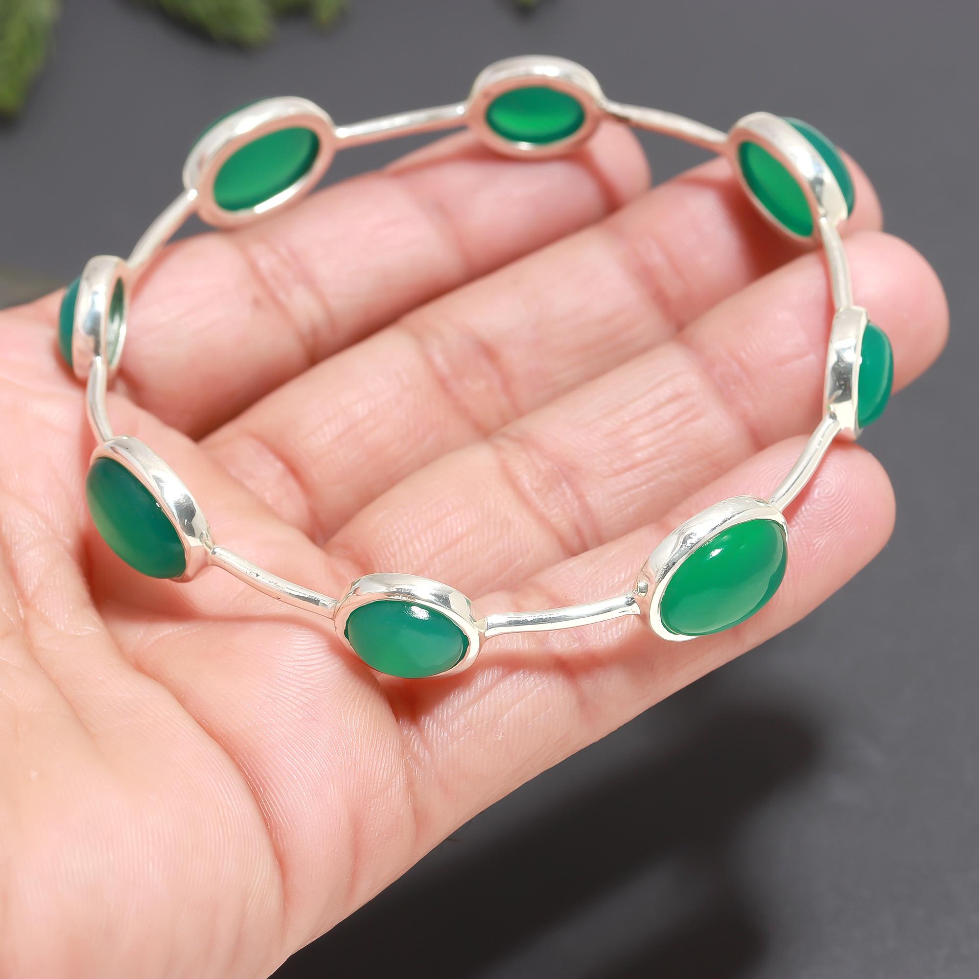 Sterling Silver Green Onyx Bangle Bracelet