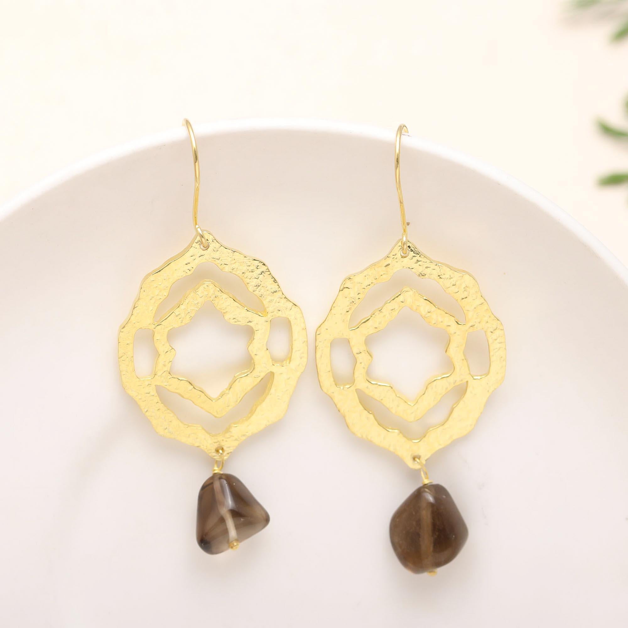 The Geometric Earth: Openwork Smoky Quartz Earrings