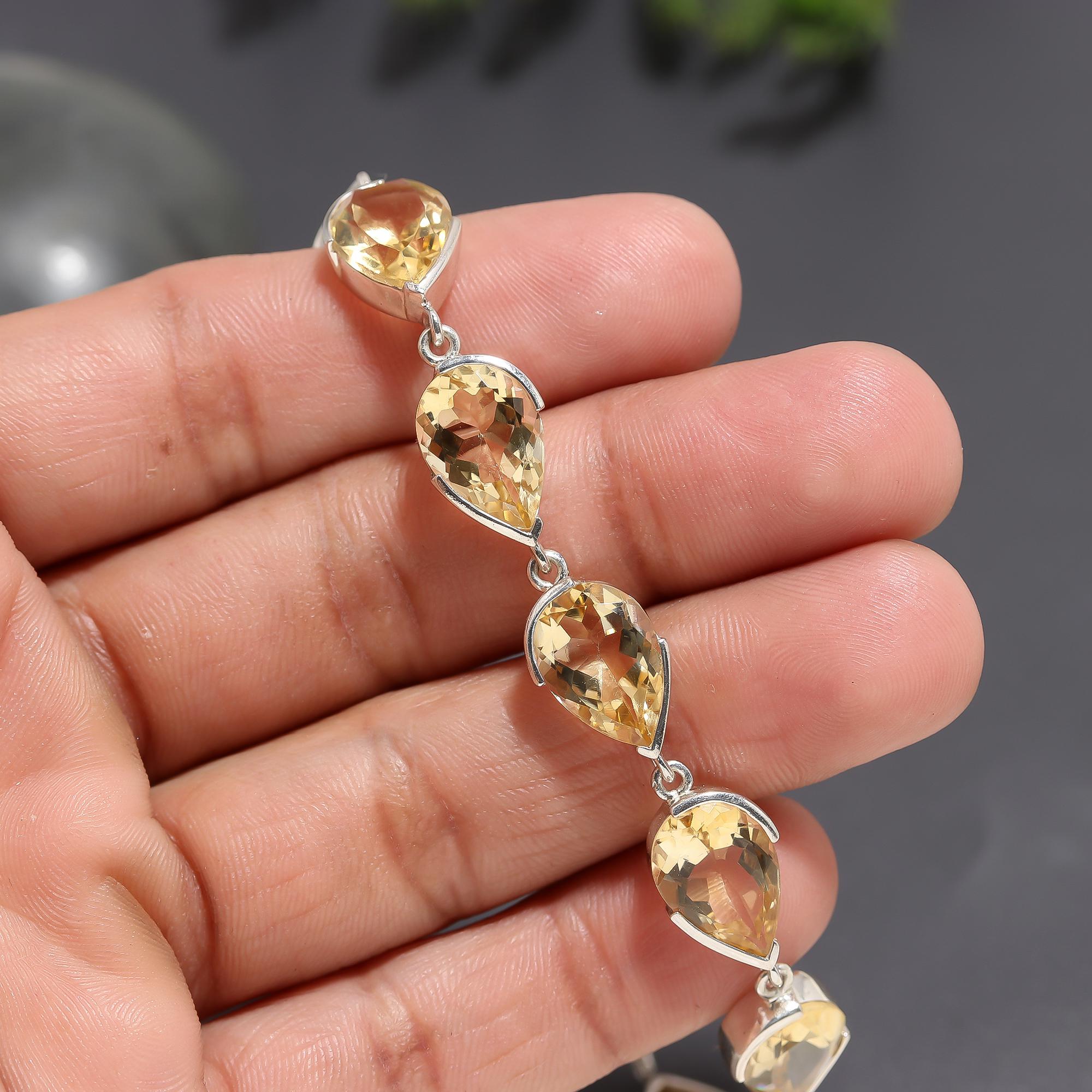 925 Silver Faceted Citrine Link Bracelet